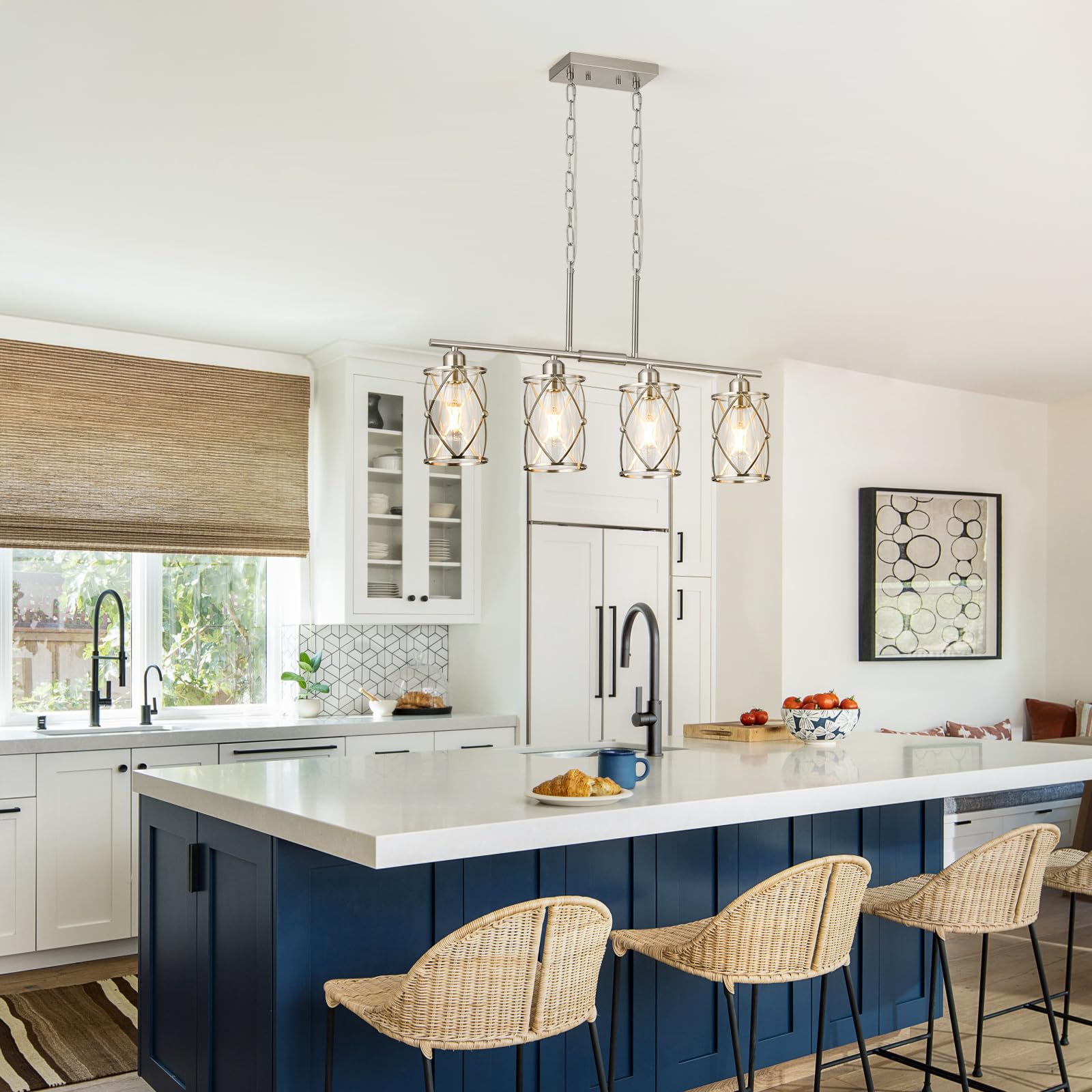 Osimir 4-Light Kitchen Island Lighting, Modern Brushed Nickel Dining Room Light Fixtures With Clear Glass, Farmhouse Industrial