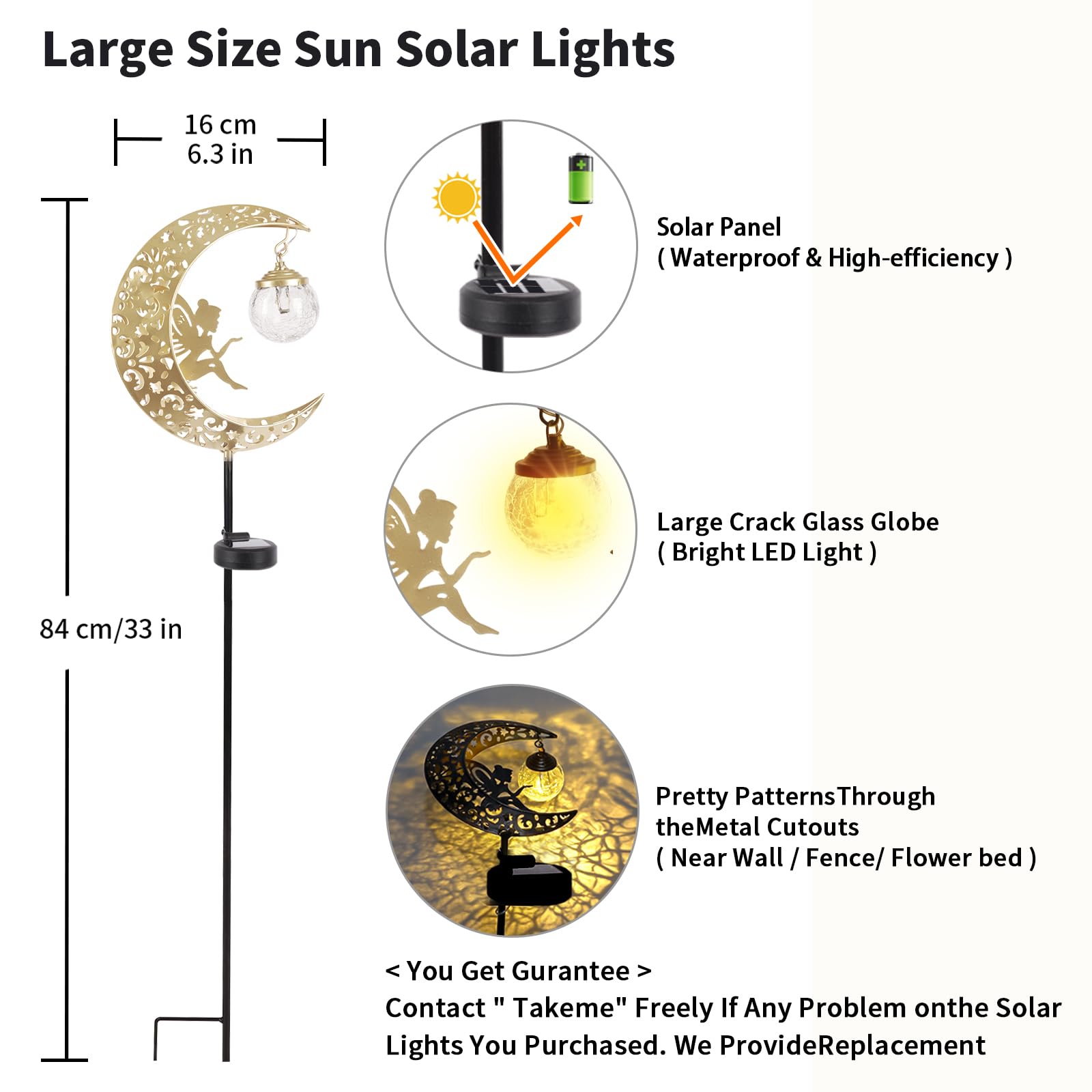 Solar Lights Outdoor Waterproof Fairy Moon Crackle Glass Lights With Metal Angel Decor For Walkway Yard Patio Or Garden Gifts Fo