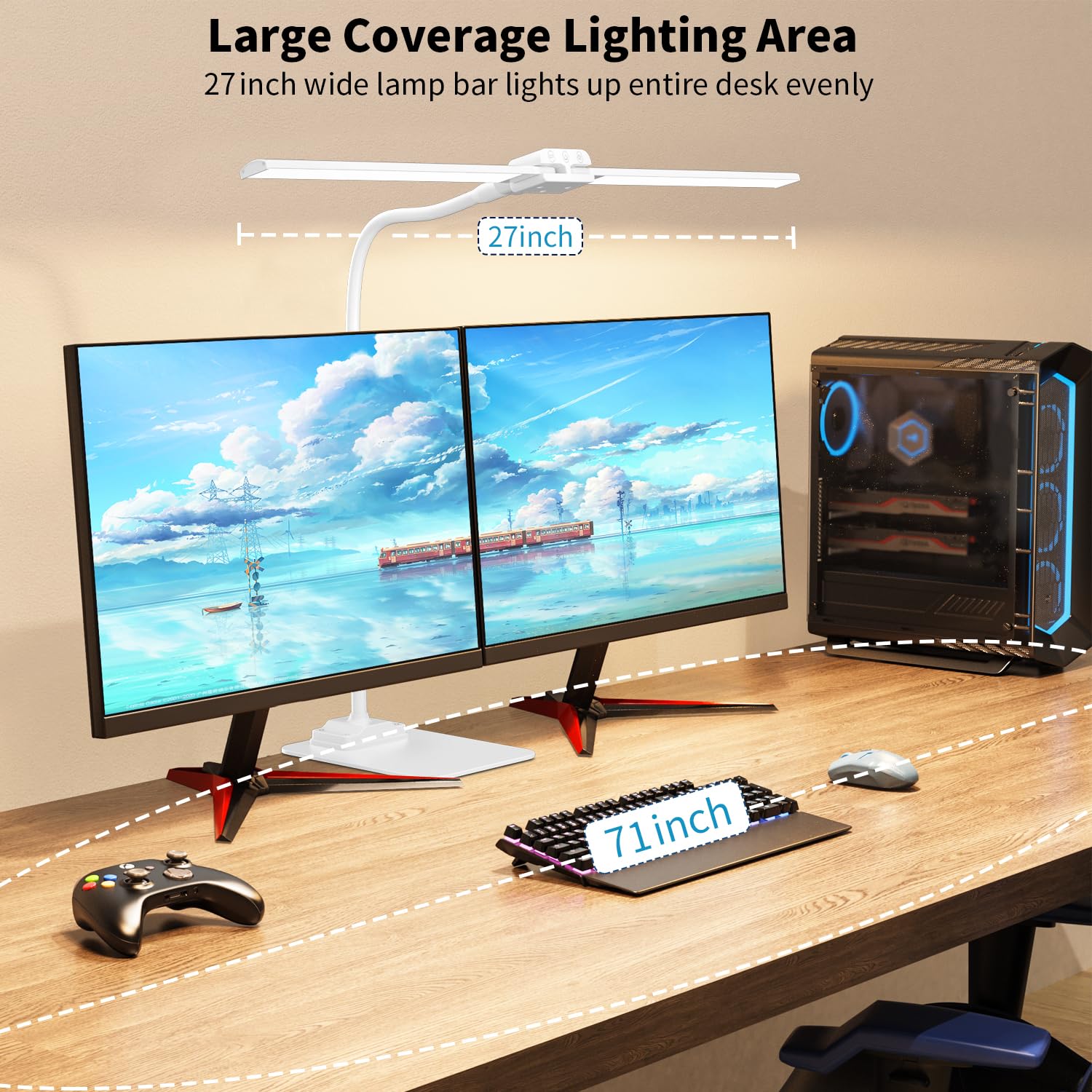 KableRika Desk Lamp Double Light - Dimmable LED, Aluminum, White, Model 670-base, Eye Care for Home Office and Study