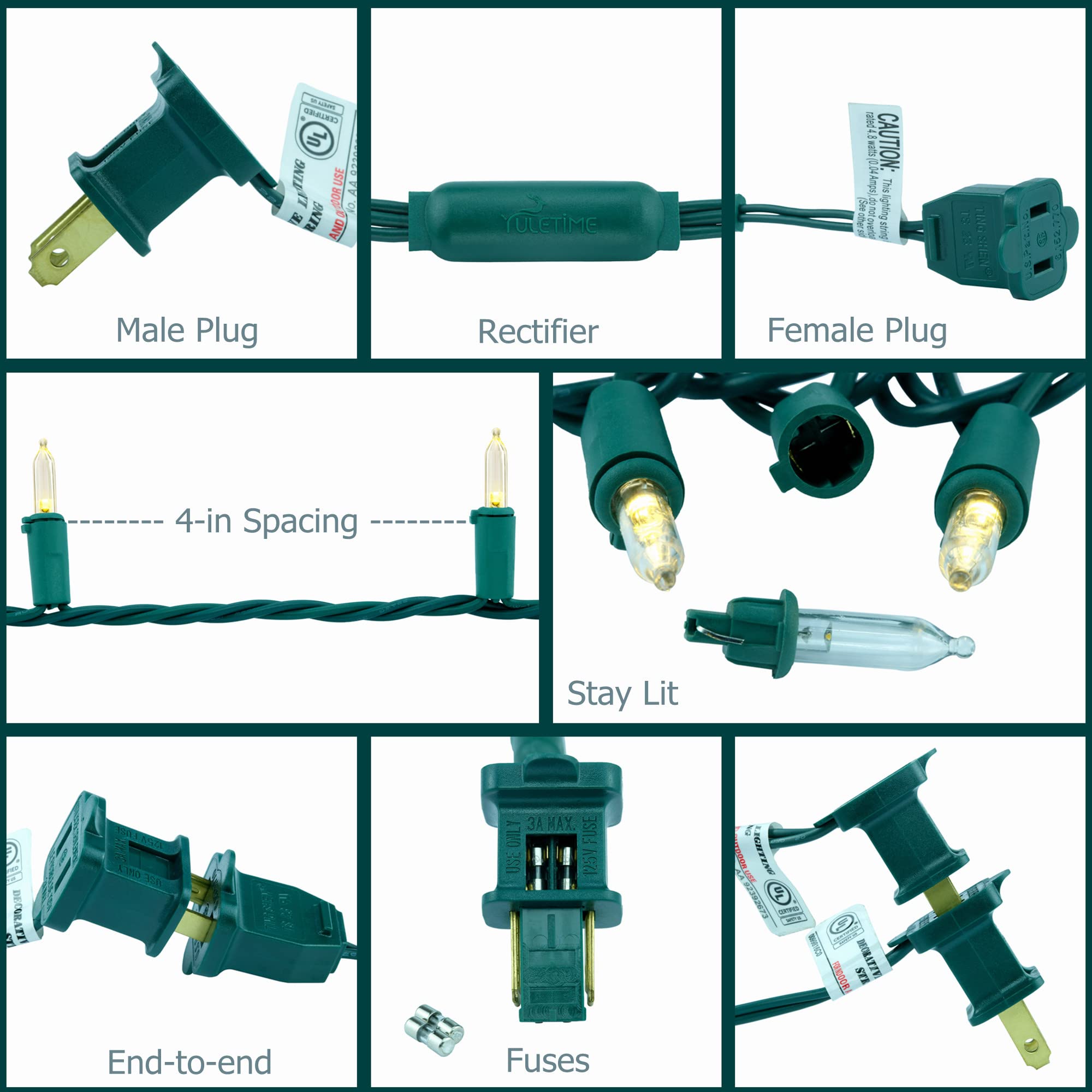 Yuletime 200 Count Warm White Led Christmas Lights, 66Ft Green Wire, Ul Certified, Copper Wire & Acrylic Bulbs