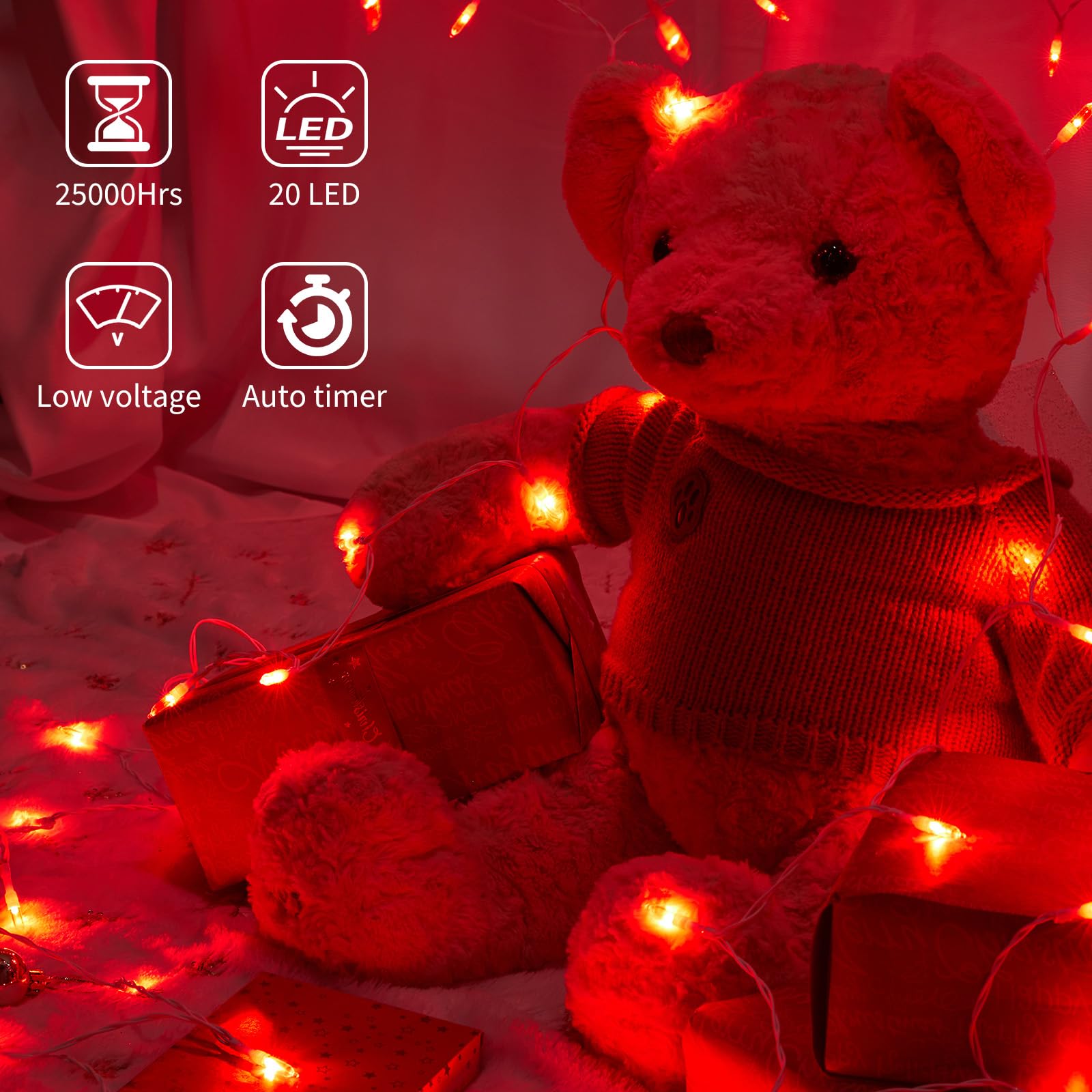 Brightown Valentine’S Day String Lights, 4 Pack Of 20 Led, 8 Feet, Waterproof, Red For Indoor/Outdoor Holiday Decorations