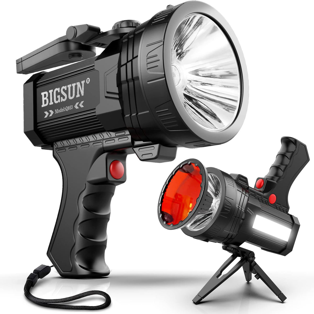 Bigsun Q953 Rechargeable Led Spotlight, High Lumens Handheld Flashlight With 10000Mah Battery & Cob Floodlight Outdoor Search Li