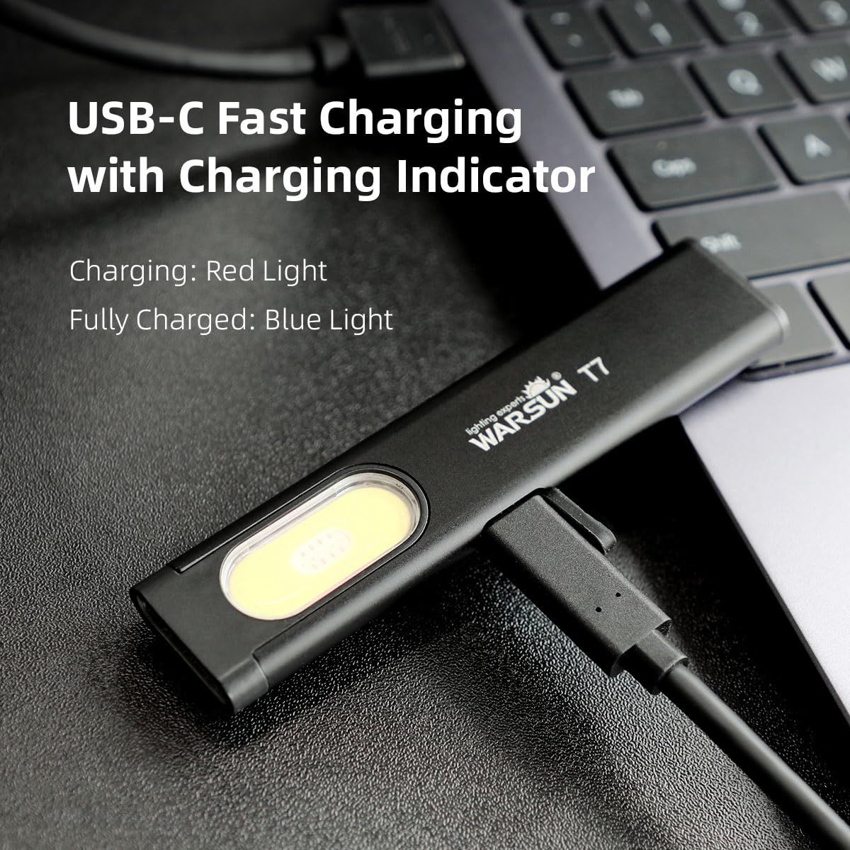 WARSUN T7 Mini Pocket LED Flashlight - 675LM, USB-C Rechargeable, IPX4, Aluminum, Black/Red/Blue Strobe for Travel & Daily Use