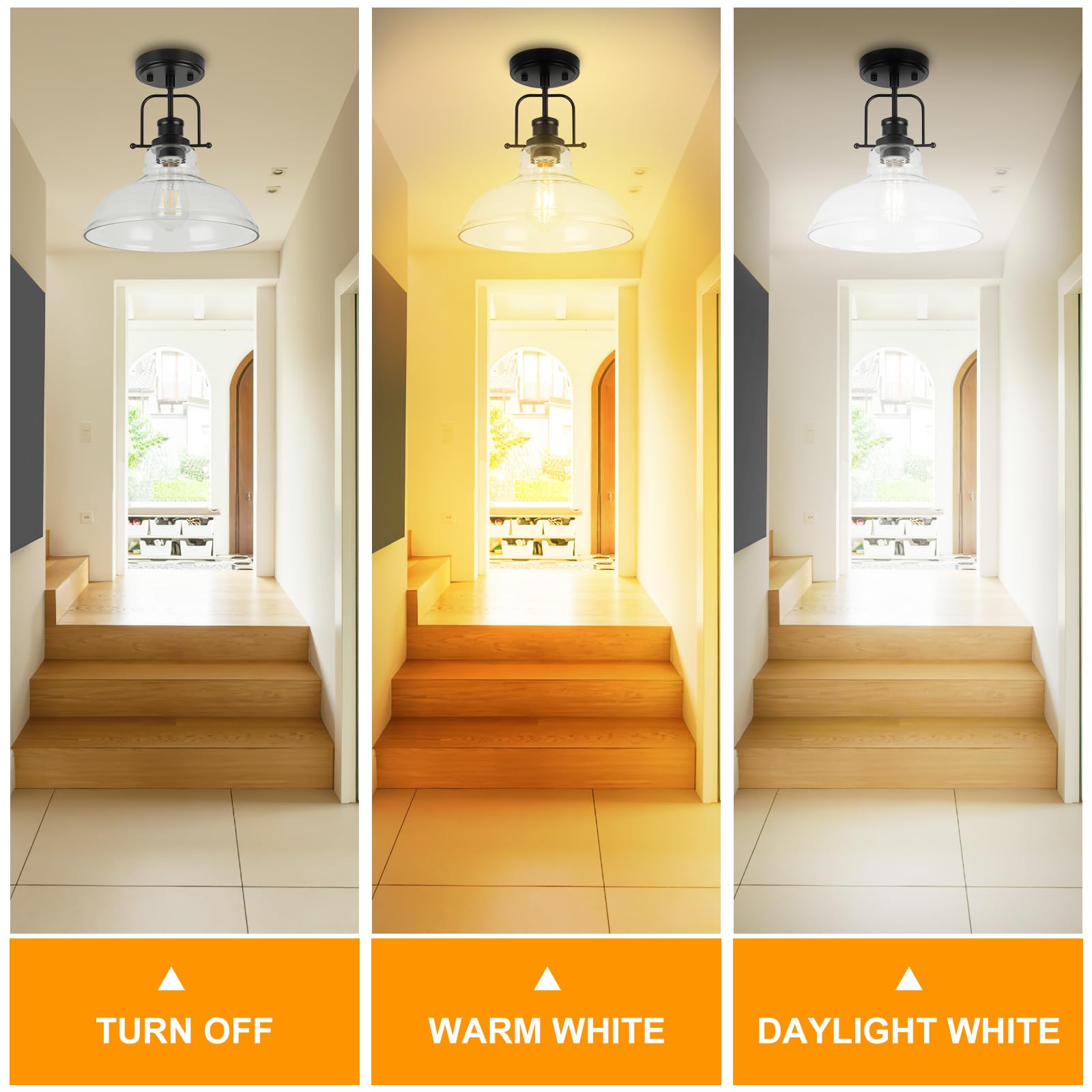 Wilon Semi Flush Mount Ceiling Light Fixture, Black Farmhouse Light Fixtures With Clear Glass Shade, Modern Vintage Ceiling Lamp