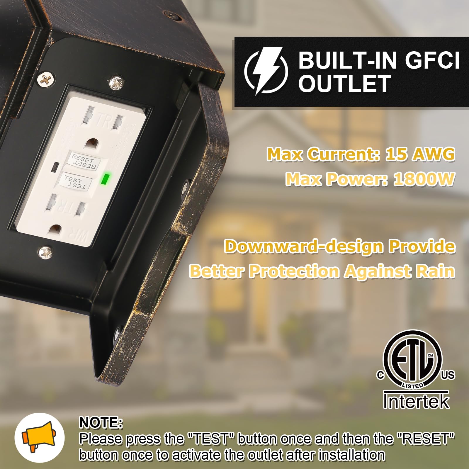 Outdoor Wall Lantern With Gfci Outlet, Dusk To Dawn Outdoor Lighting With Clear Glass Shade, Waterproof Outside Porch Lights For