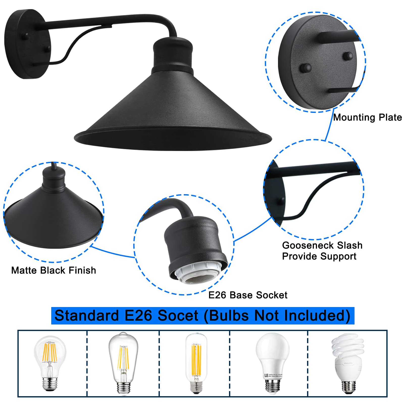 Victogate 3 Pack Outdoor Wall Lights Wall Mount For House Front Porch Wall Light Fixtures Matte Black Farmhouse Wall Sconce, Cla
