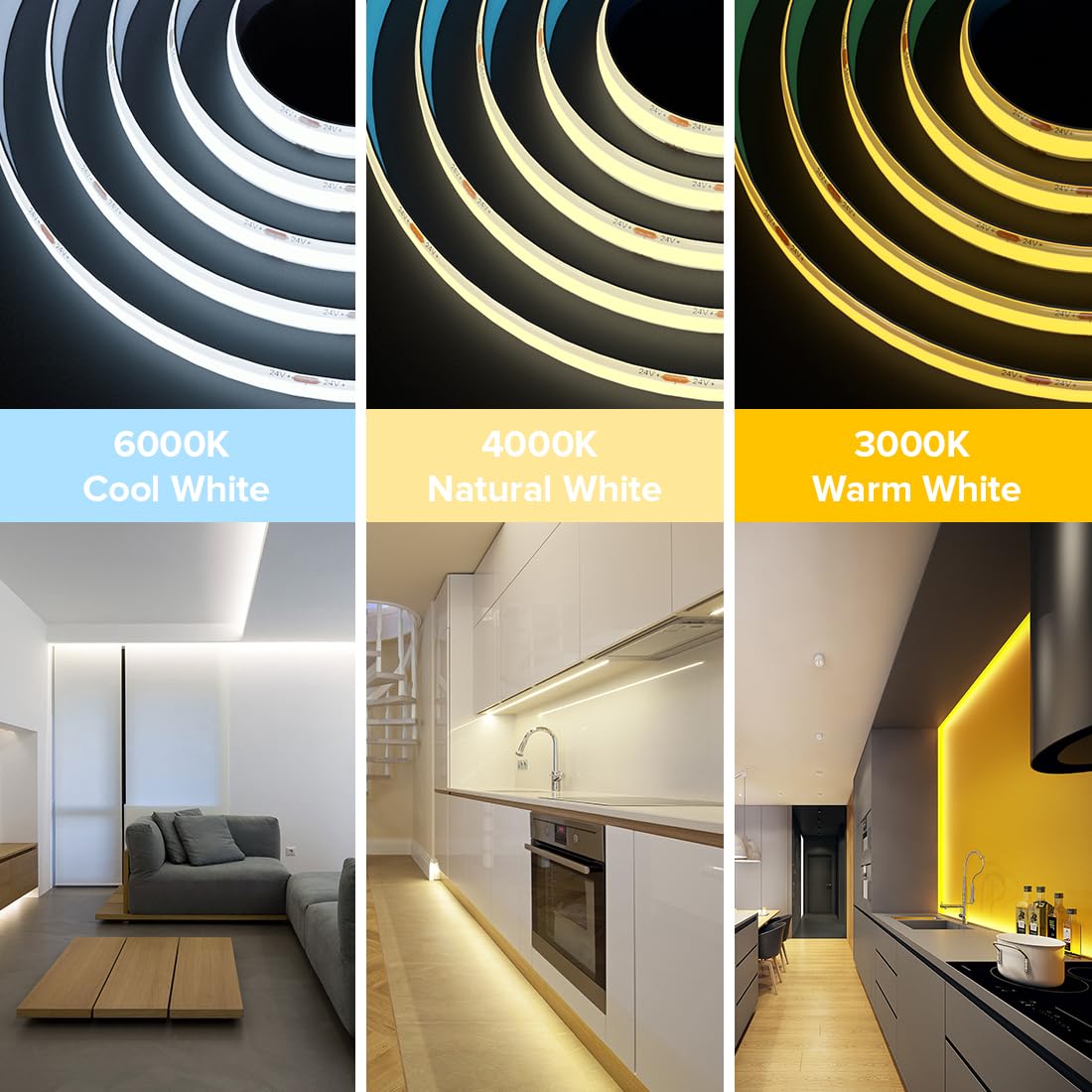 Btf-Lighting Fcob Cob Led Strip Ip65 480Led/M Flexible High Density Uniform Light 9W/M 16.4Ft Dc12V Natural White 4000K Cri 90+