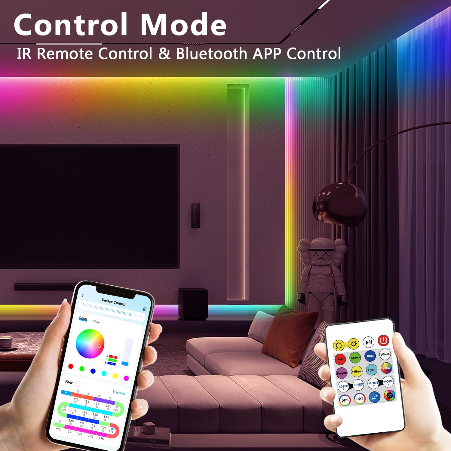 DAYBETTER RGB LED Strip Lights, 16.4FT, Bluetooth APP & Remote Control, Multicolor, Model TC80115020H-V2
