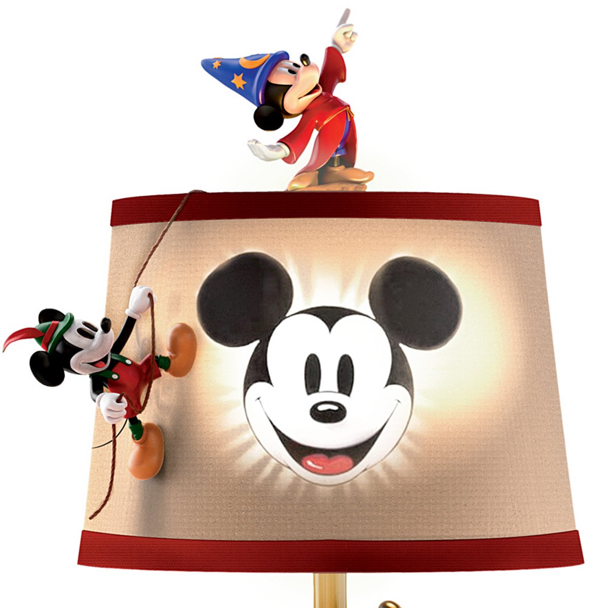 The Bradford Exchange Disney Mickey Mouse Table Lamp, Sculptural Design, Red, Model 126397001, Cast Iron & Wood Materials