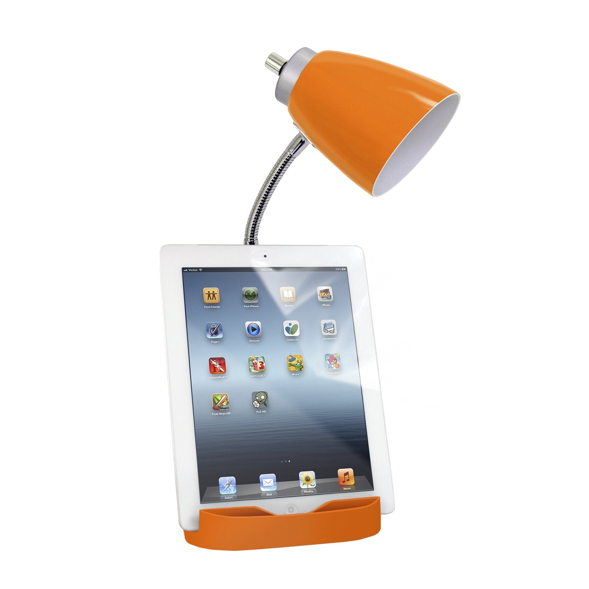 Simple Designs Ld1056-Org Gooseneck Organizer Desk Lamp With Ipad/Tablet Stand Or Book Holder And Usb Port, Orange