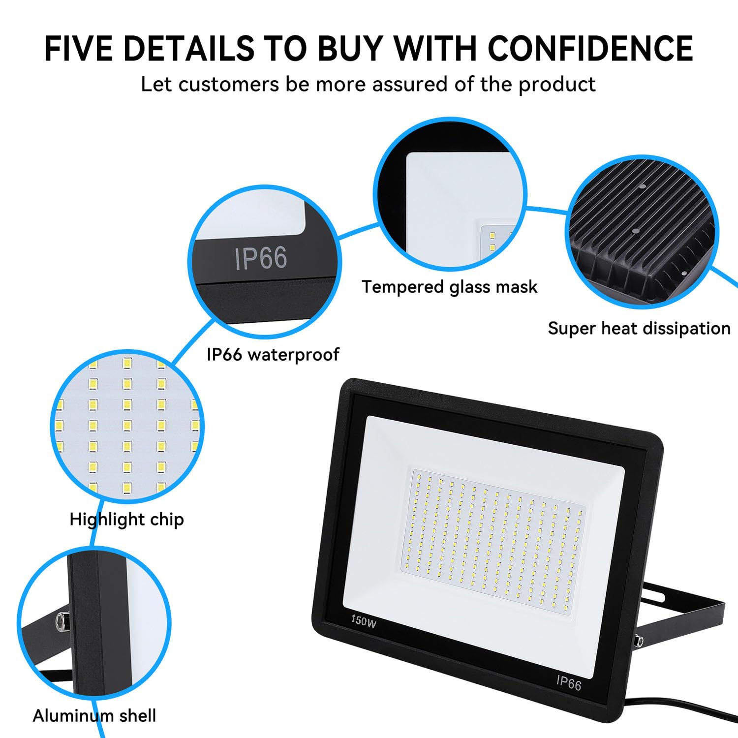 Lingwarm 4Pack 250W Led Flood Light, 27500Lm Waterproof Security Lights For Outdoor Use, 6000K