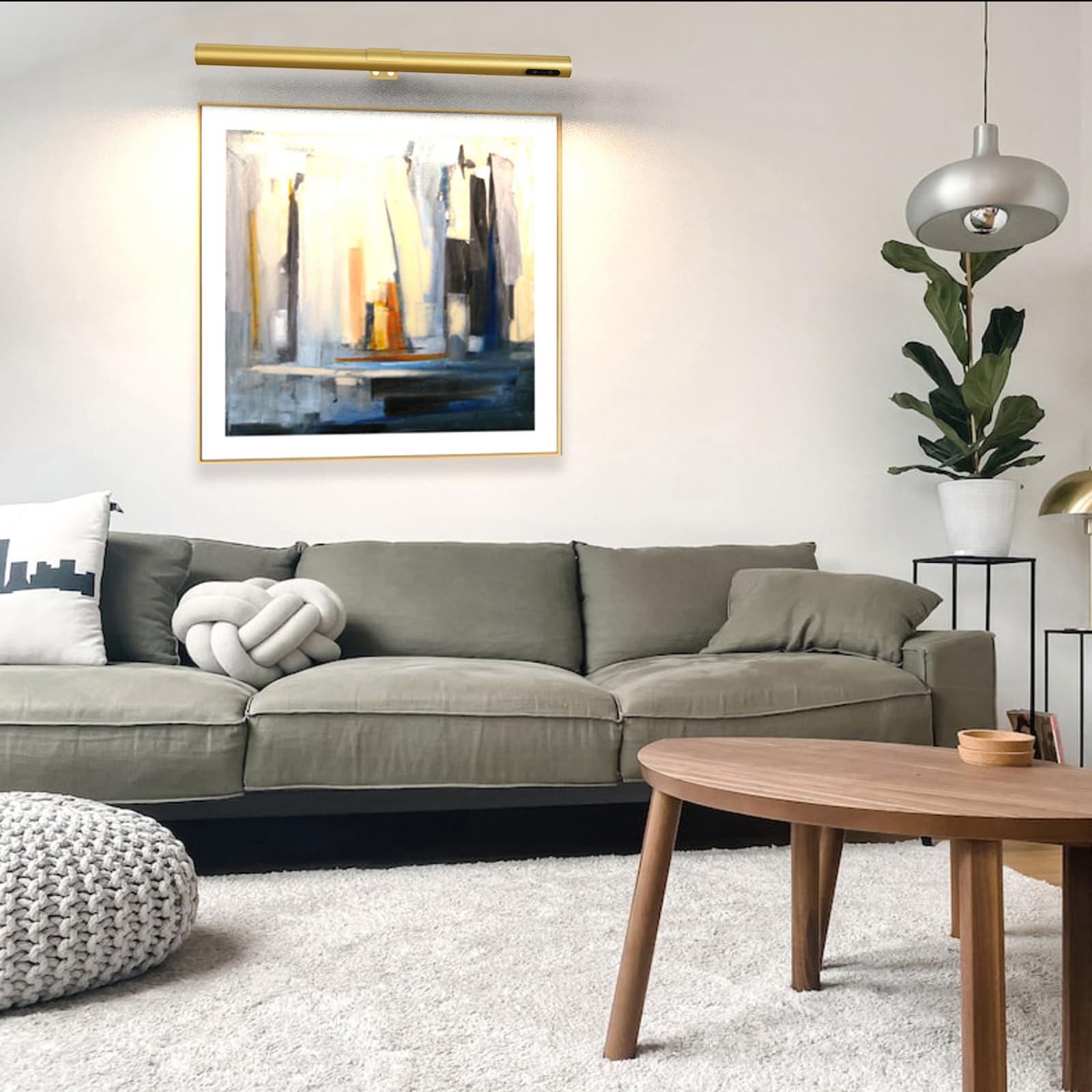 Eayoyae 19.7Inch Battery Operated Wireless Picture Light,Remote Control Painting Display Lights, Rechargeable Wall Lights With Three Modes And Power Display For Art Frame(Gold