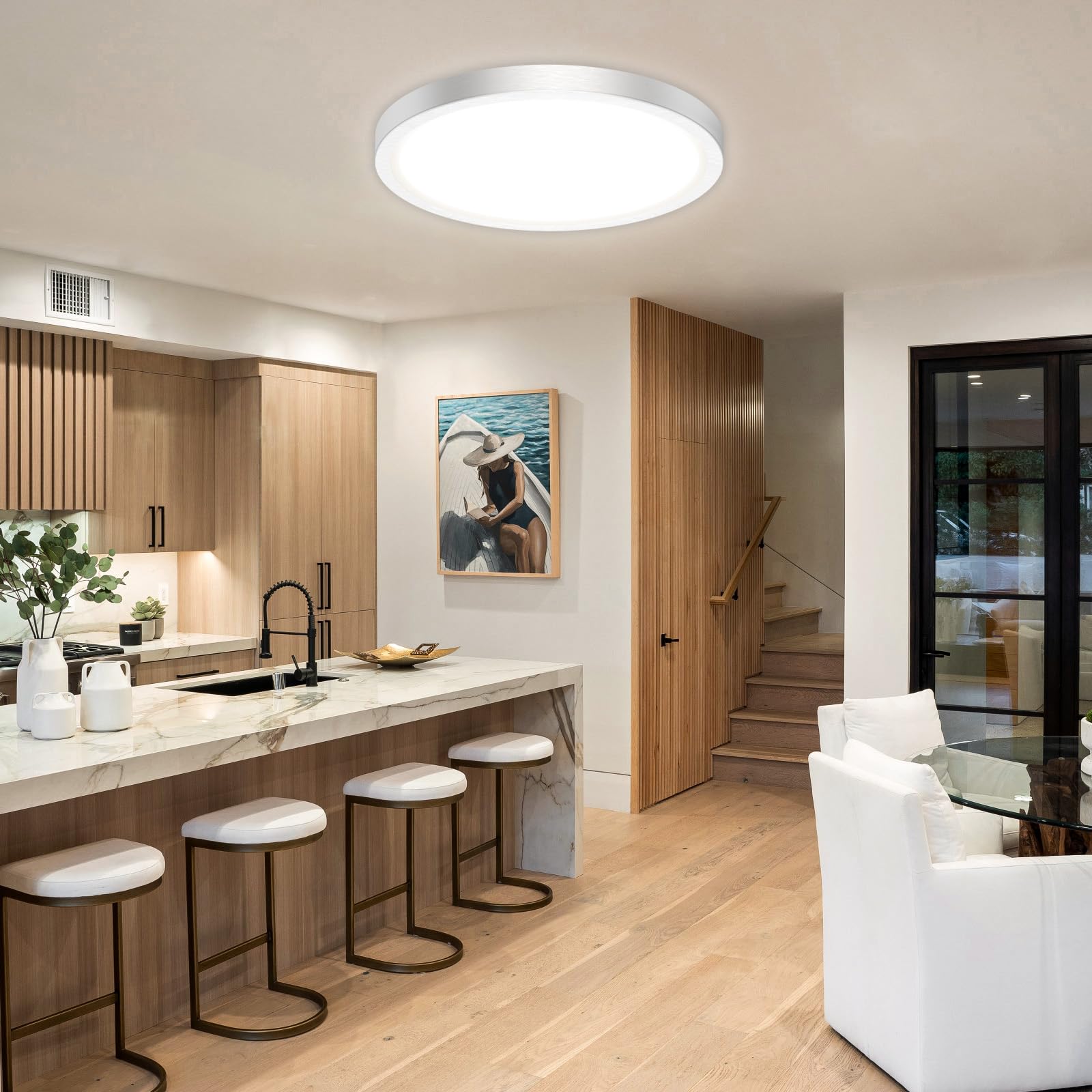 slochi LED Flush Mount Ceiling Light Fixture, 24W 3200Lm, 12 Inch, Brushed Nickel