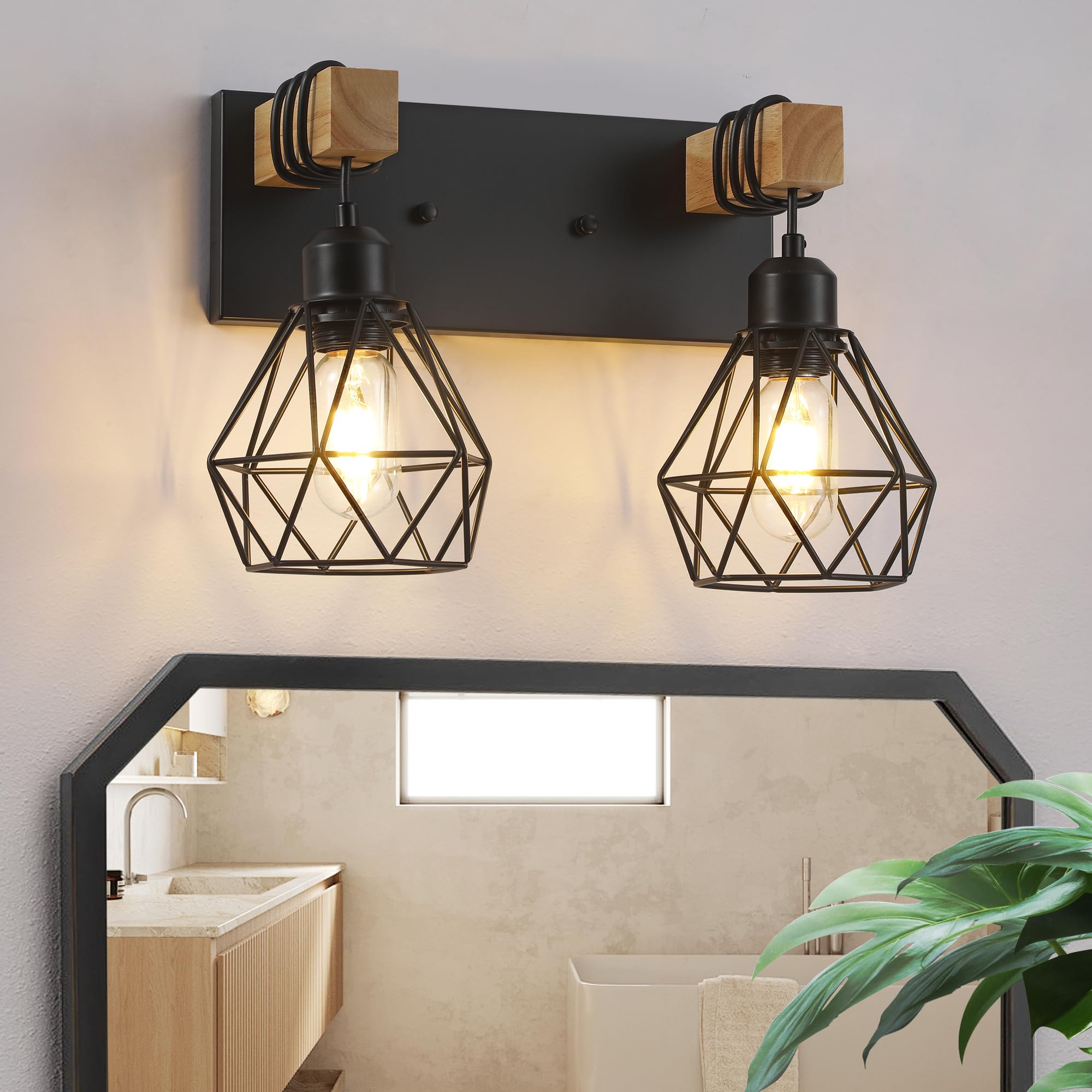maesta Farmhouse Bathroom Vanity Light, 3-Light Metal Sconces, Black, Model A021-2
