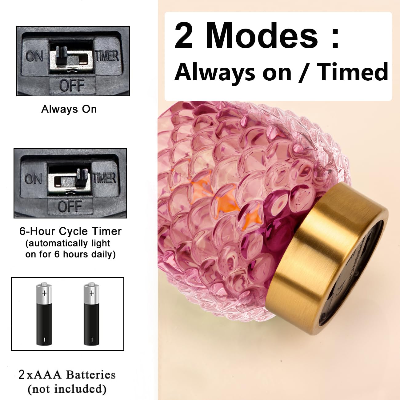 Cycodo Small Battery Operated Lamp With Timer,Cordless Glass Battery Powered Lamp With Led Bulb,Decorative Lamp For Small Spaces