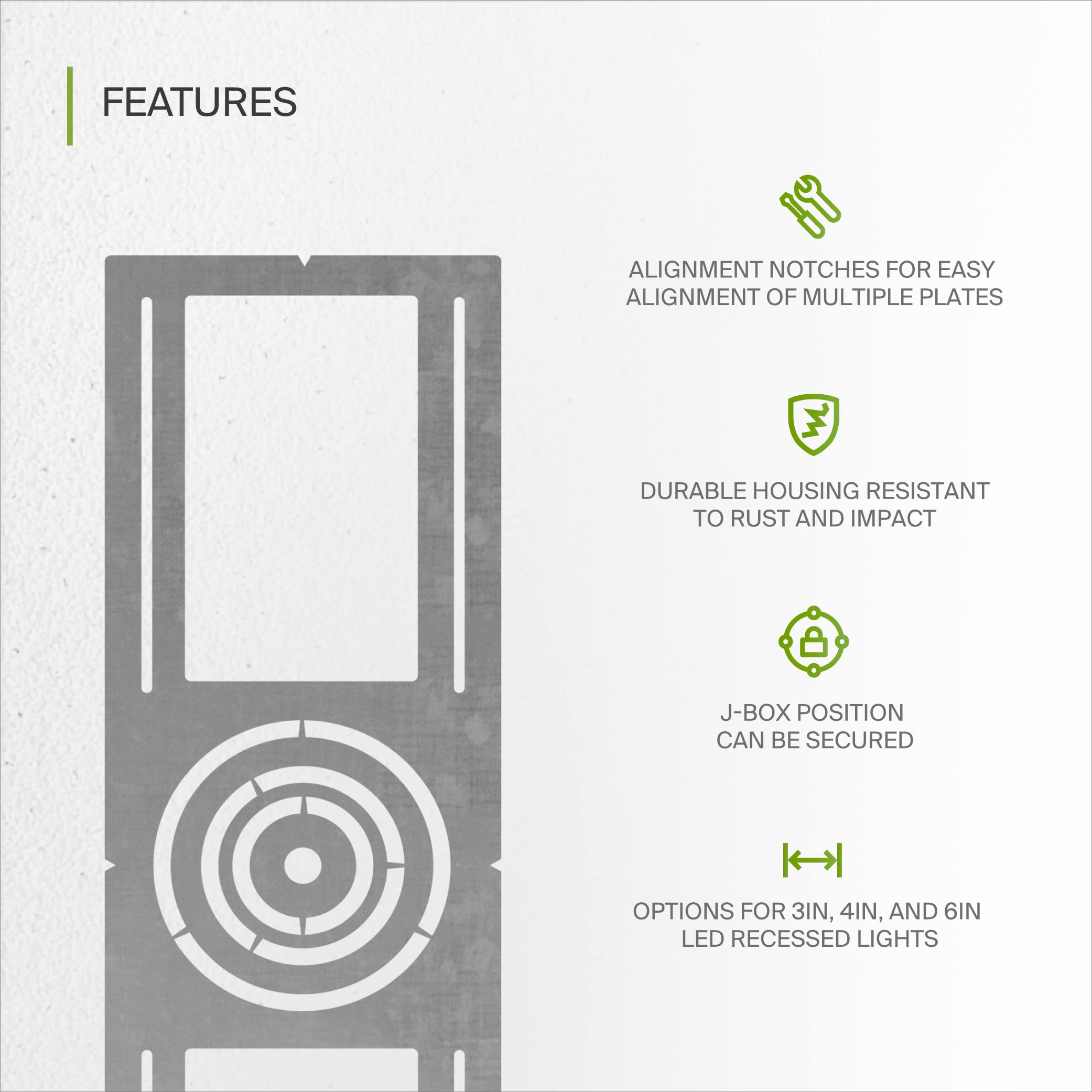 Asd 6 Pack New Construction Mounting Plate With Symmetric Round Hole - 3-4-6'' Flat Steel Rough-In Wafer Light Bracket, Led Rece