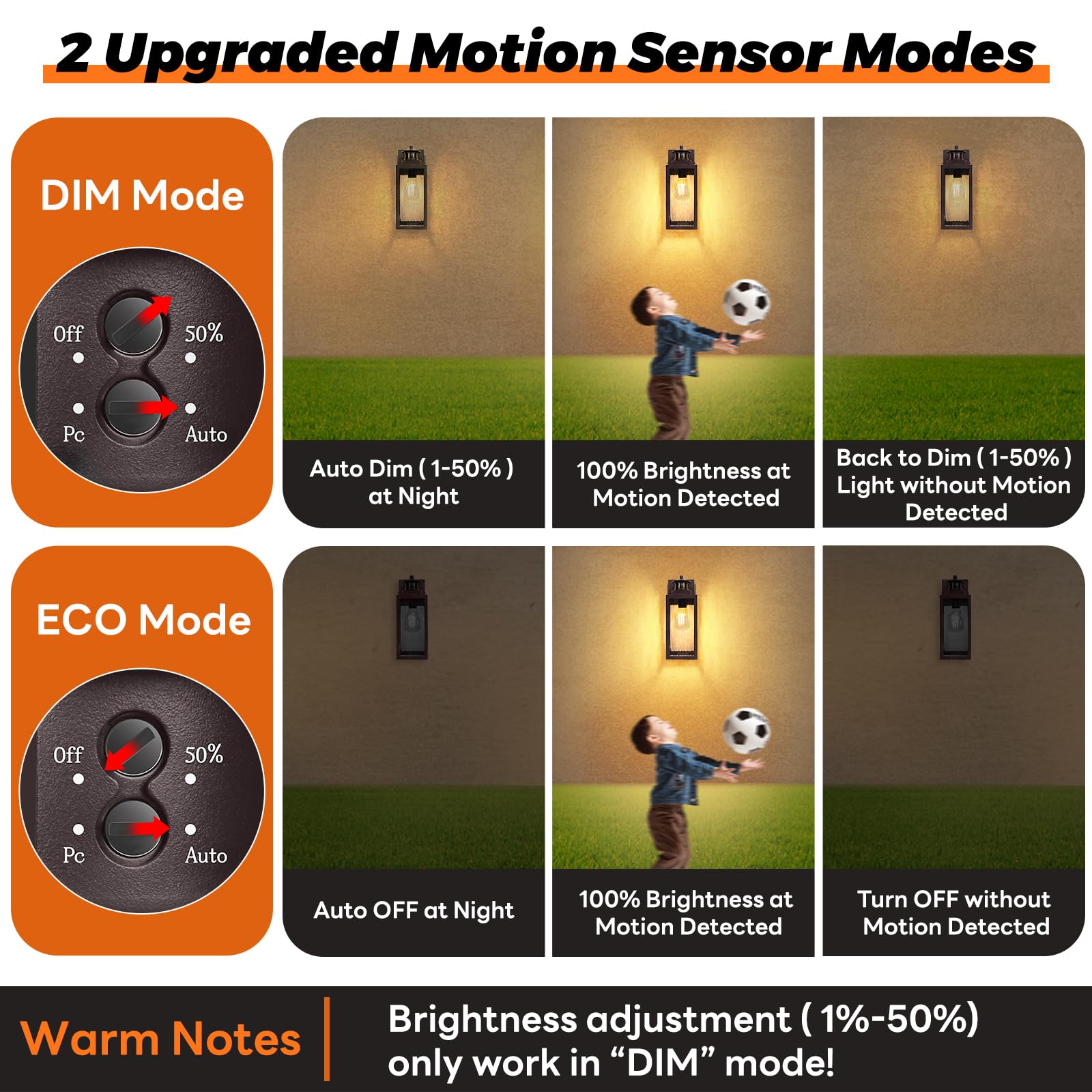 13.6'' Motion Sensor Outdoor Wall Sconce Lantern, Exterior Waterproof Wall Lights Fixtures With Water-Rippled Glass, Brown Outsi