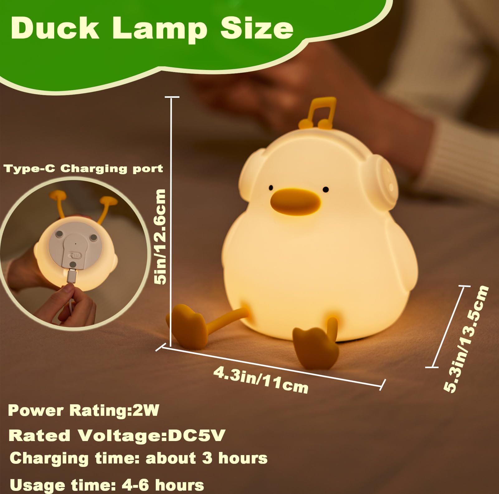 DREAMING MY DREAM LED Duck Night Light, Dimmable Soft Silicone, Model K-1153, Cute Nursery Decor for Kids, Duck Lamps