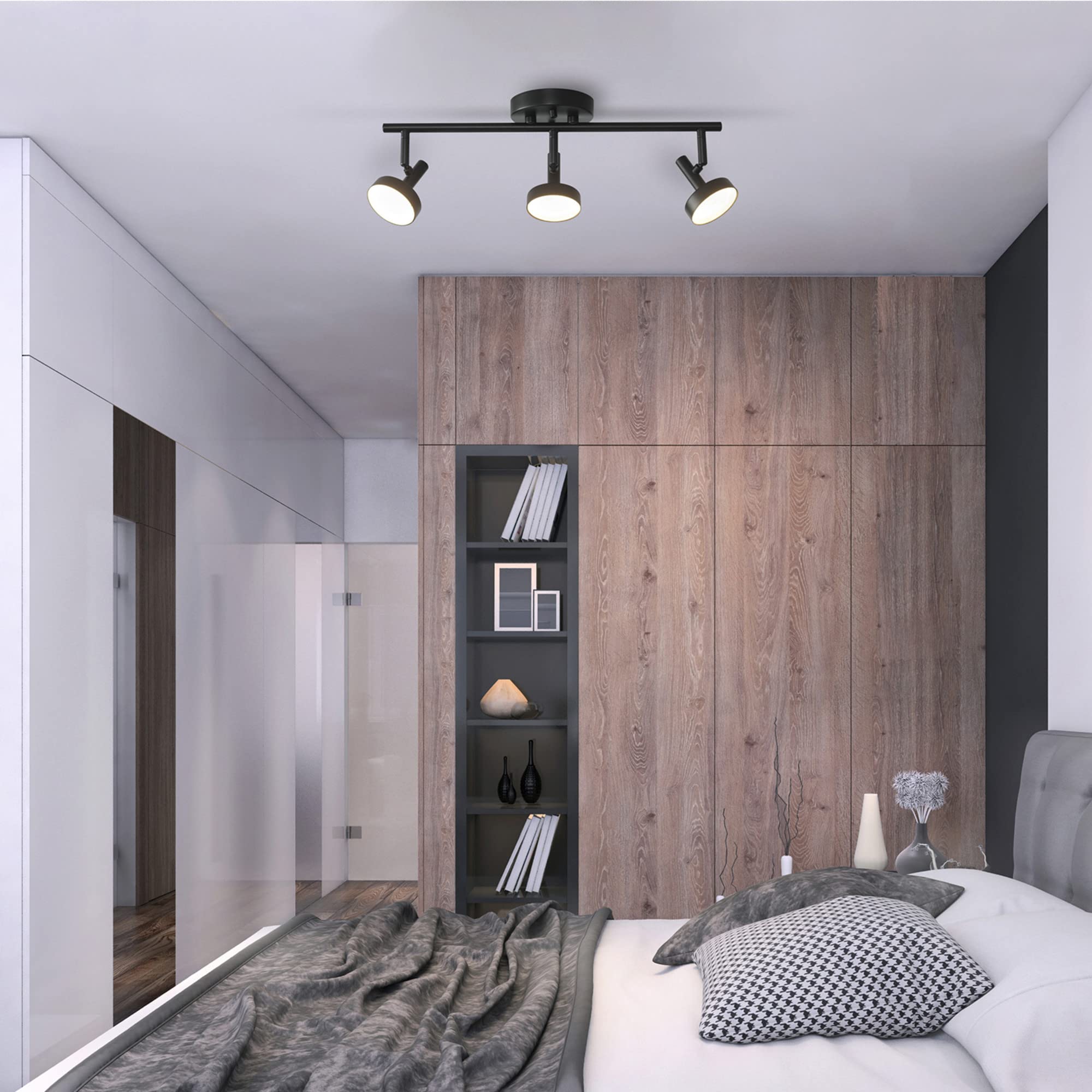 Globe Electric 64000007 19'' 3-Light 22.5W Led Integrated Track Lighting Kit, Matte Black, Dimmable, Pivoting Track Heads, Frost