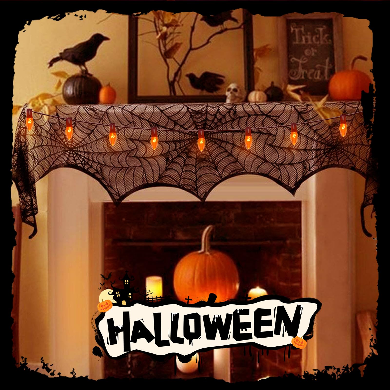 Goothy C9 Orange Christmas String Lights 25Ft Outdoor Christmas String Lights With 26 Clear Orange Bulbs, Connectable Patio Lights Waterproof For Outdoor Halloween Christmas Party Backard Decorations