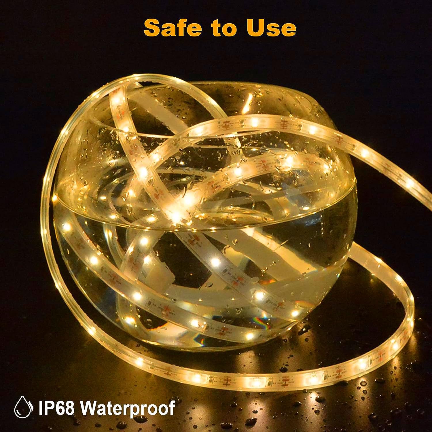 BSGlobal 50Ft Solar LED Strip Lights, 540 LEDs, IP68 Waterproof, Remote Control, Warm White, Model S-15MStripL