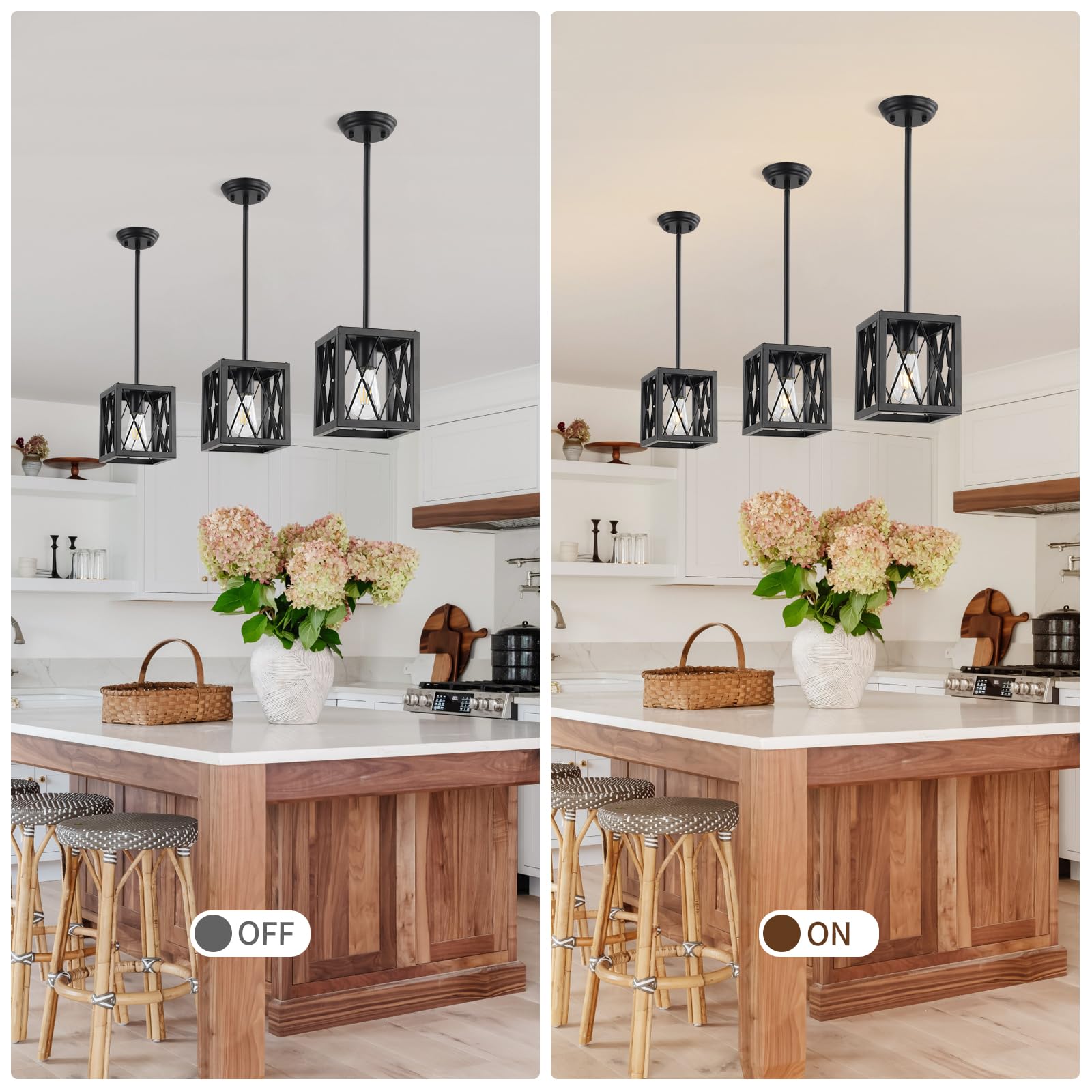 Keesfu Farmhouse Kitchen Light Fixtures, 2 Lights Small Pendant Lighting Fixtures, Adjustable Height, Industrial Dining Room Lig