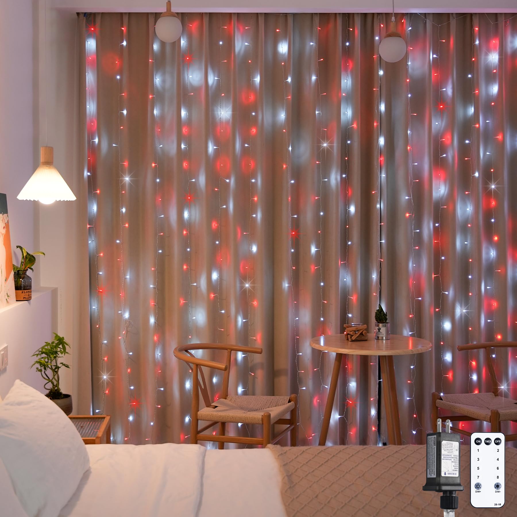 JMEXSUSS 300LED Halloween Curtain Lights with Remote, 9.8x9.8ft Halloween Lights Plug in, Christmas Twinkle Hanging String Light