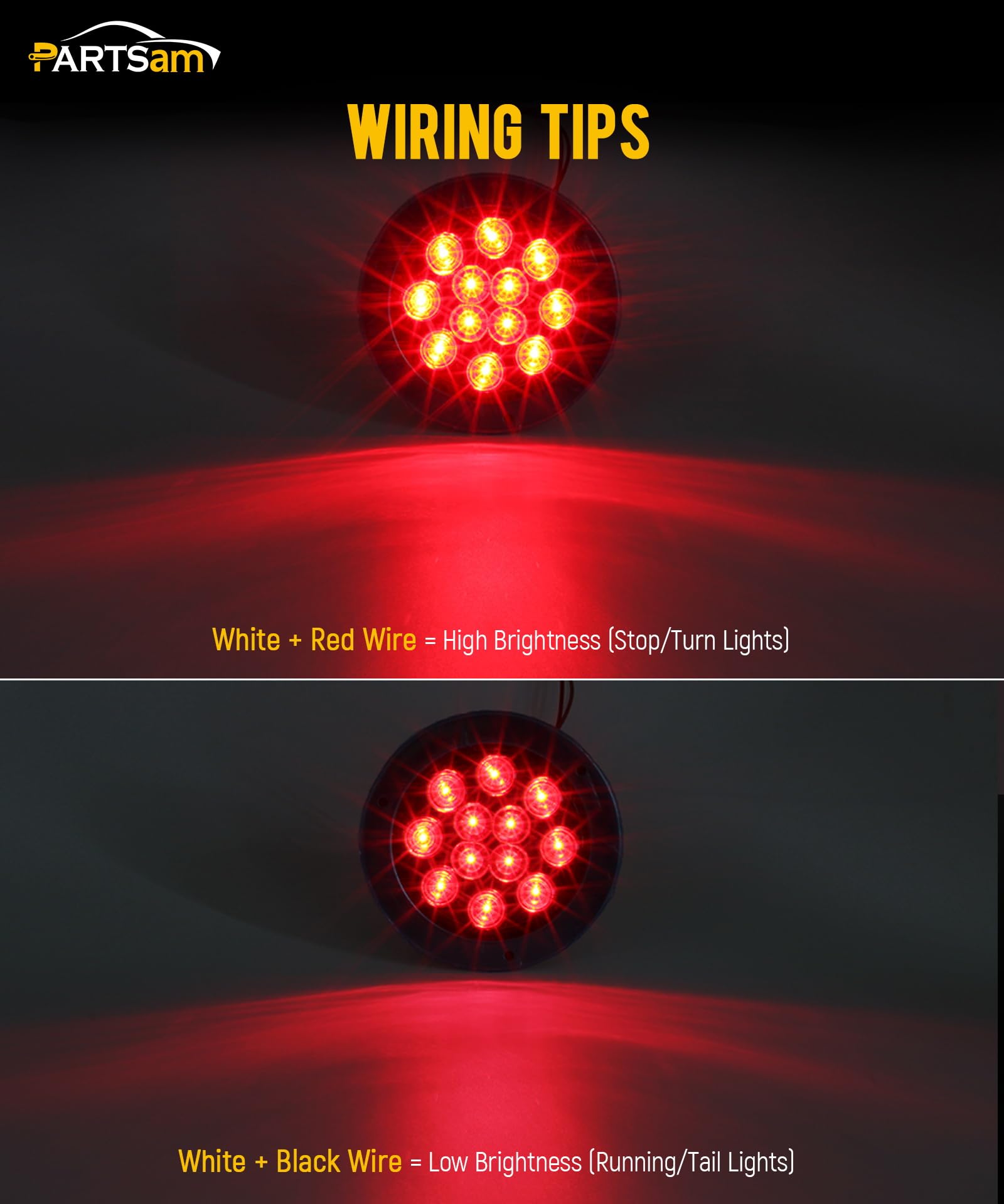 Partsam 2Pcs 4 Inch Round Red Led Trailer Tail Lights Flange Mount Smoke Lens - 12 Red Led Turn Stop Brake Trailer Lights Waterp