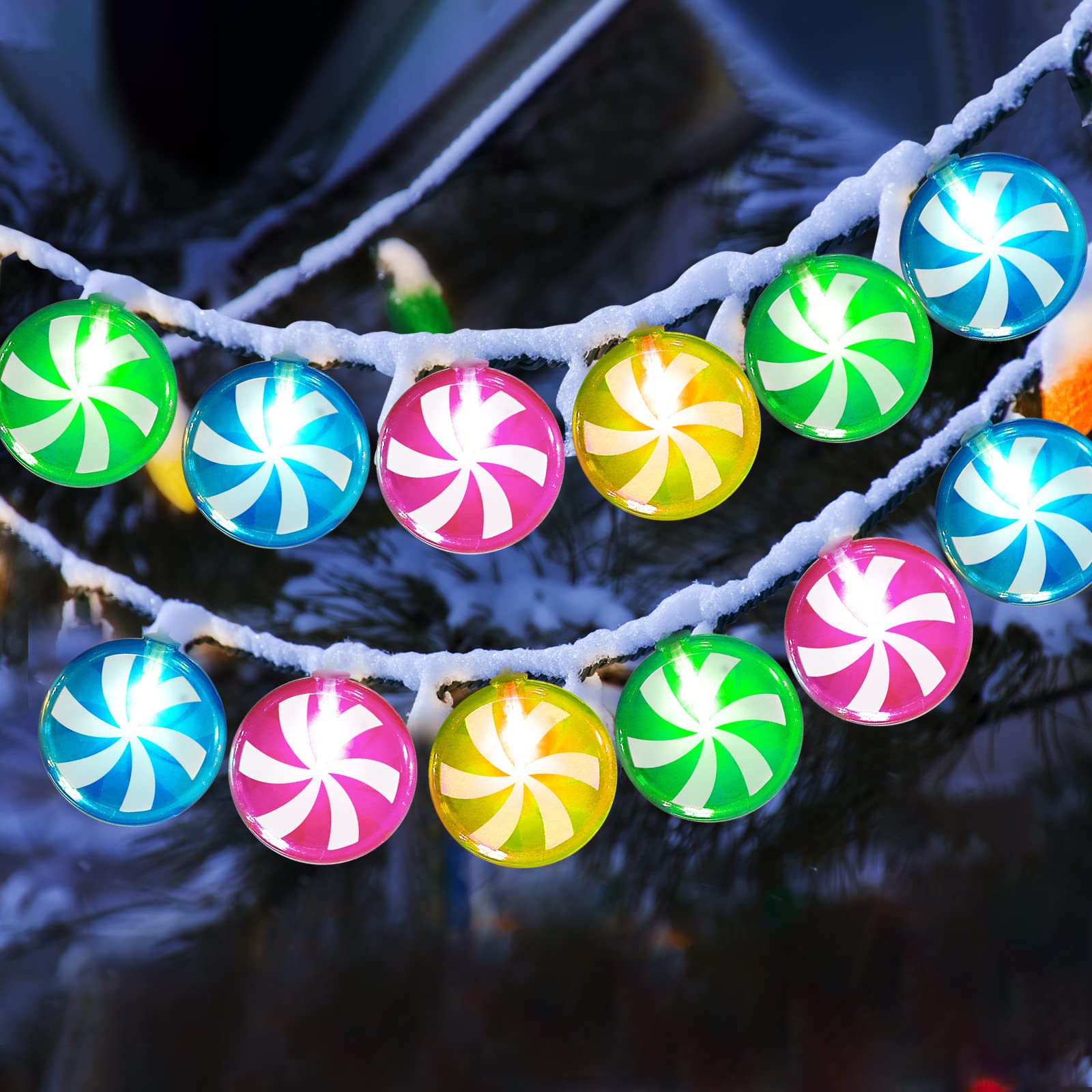 Honoson Candy Cane String Lights Candyland Decoration 5.5ft 10 LED Battery Operated Fairy Lights Cute Sweet Peppermint Bulbs Outdoor Indoor Birthday Wedding Home Patio (Multi Color, 2 Pcs)