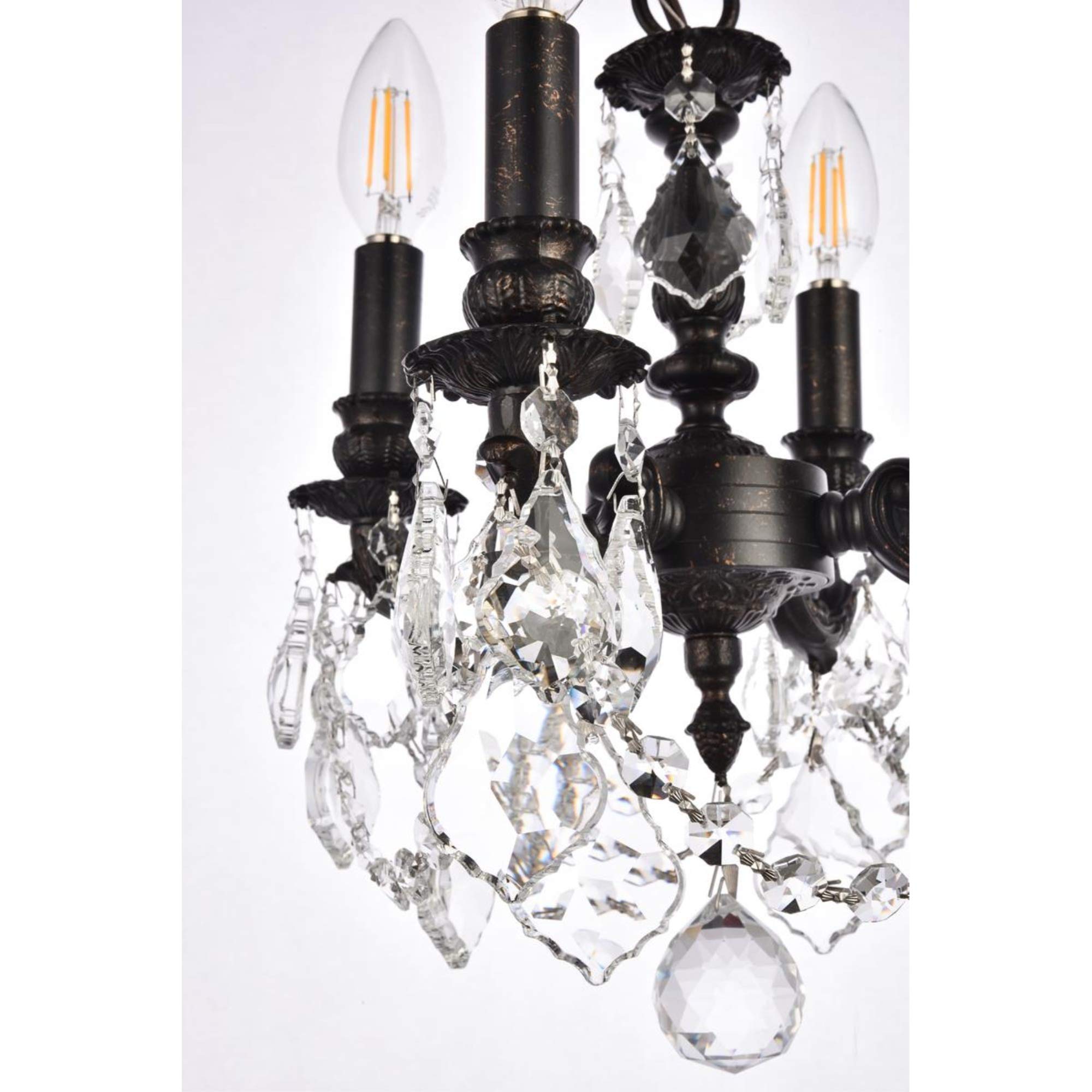 Elegant Lighting Lille Collection 4-Light Hanging Fixture with Royal Cut Crystal, Dark Bronze Finish
