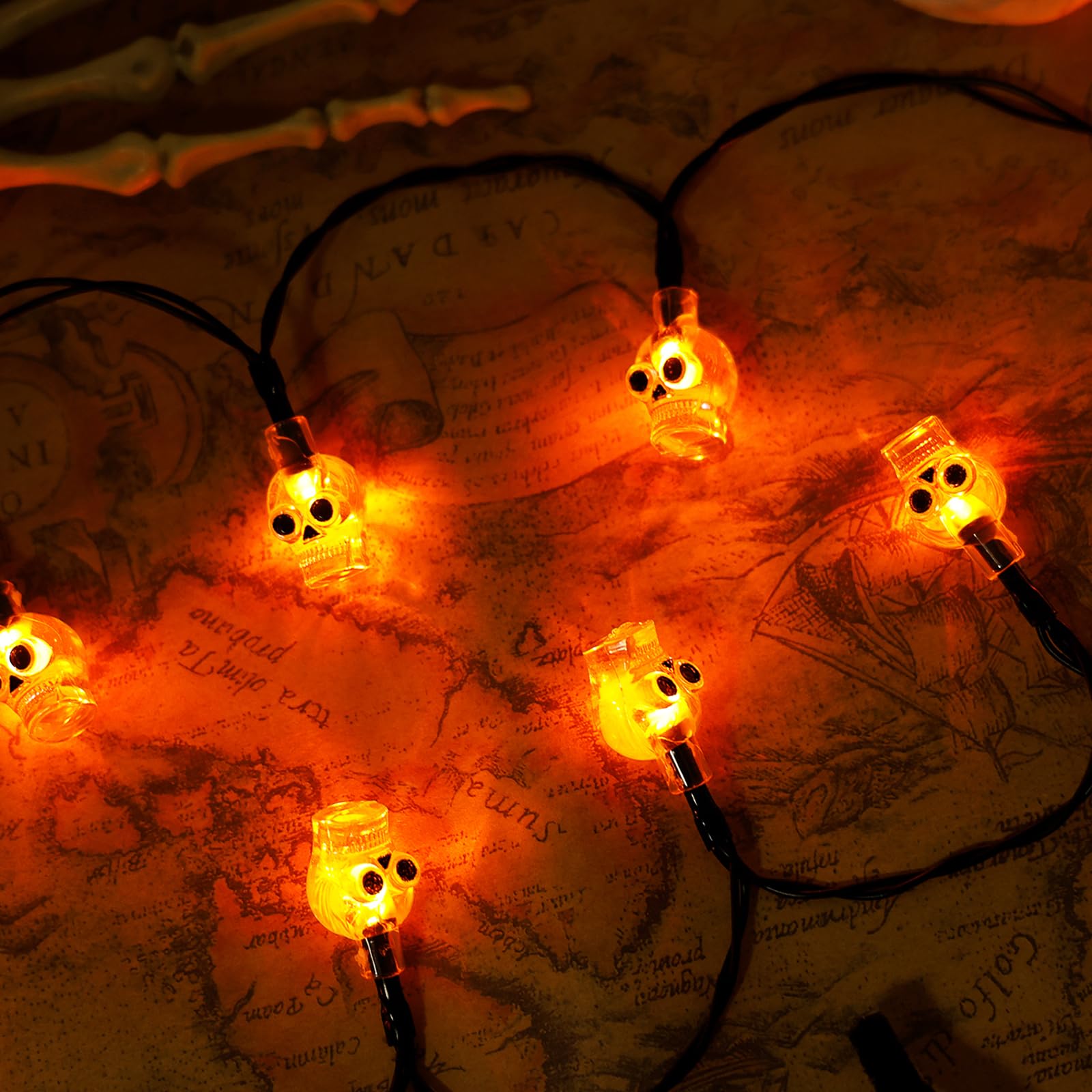 Recesky 2Pack 20 Led Orange Skull String Lights With Timer - Total 13Ft Battery Powered Halloween String Light - Spooky Lighting