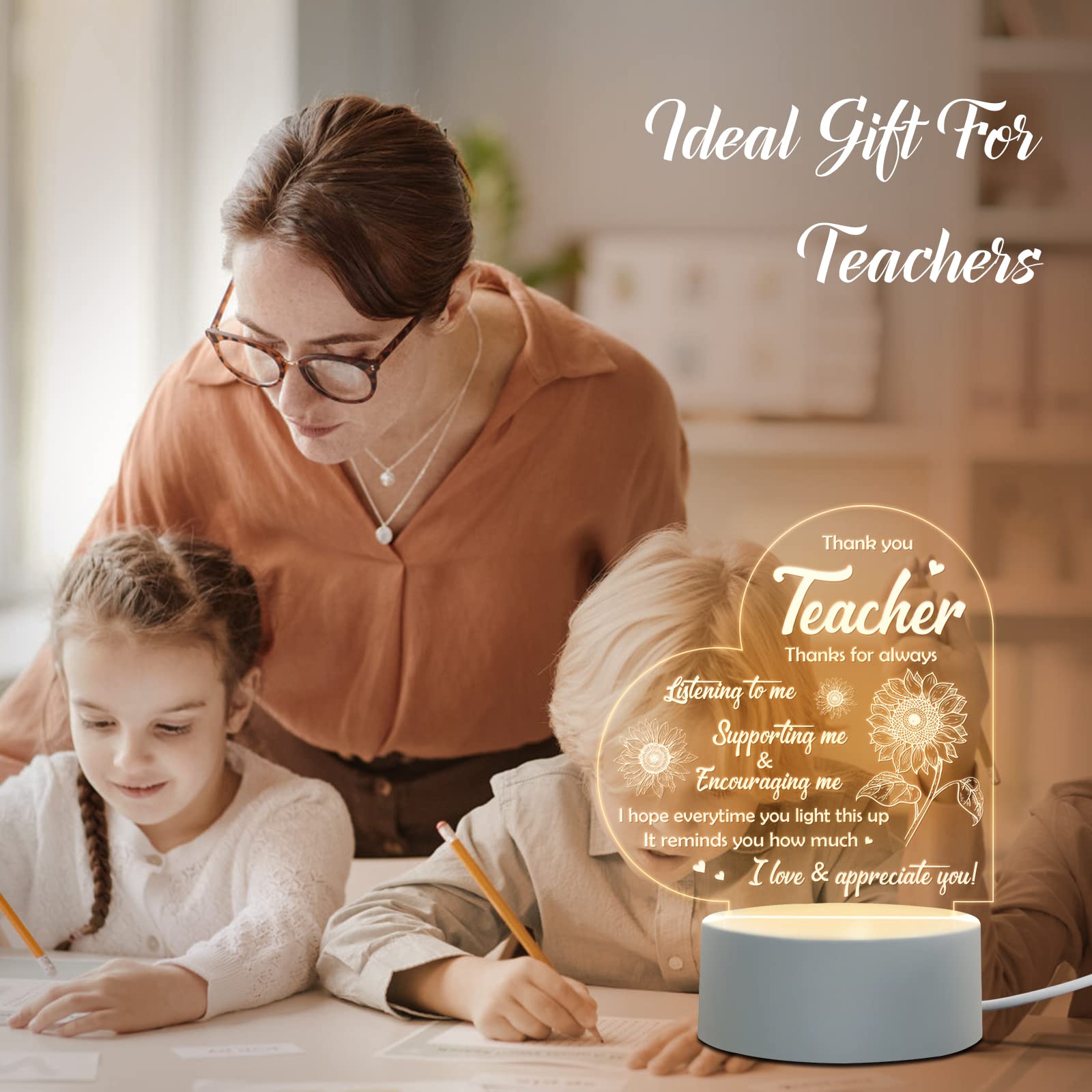 Afterprints Engraved Acrylic Night Light - Teacher Appreciation Gift, White for Retirement, Birthday, Thank You, Farewell