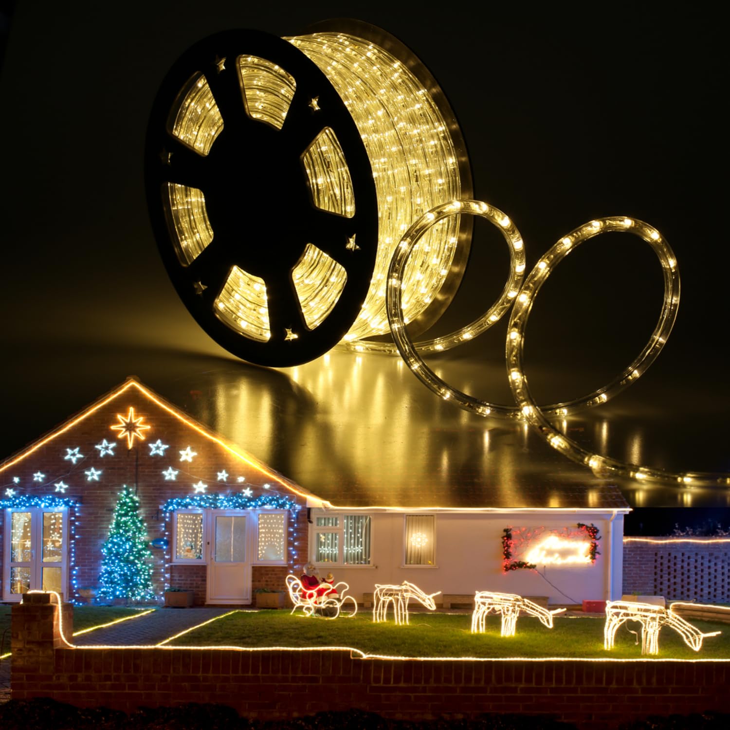 Tuanchuanrp 100Ft Warm White Led Rope Lights - Waterproof Outdoor String Lights For Garden & Christmas