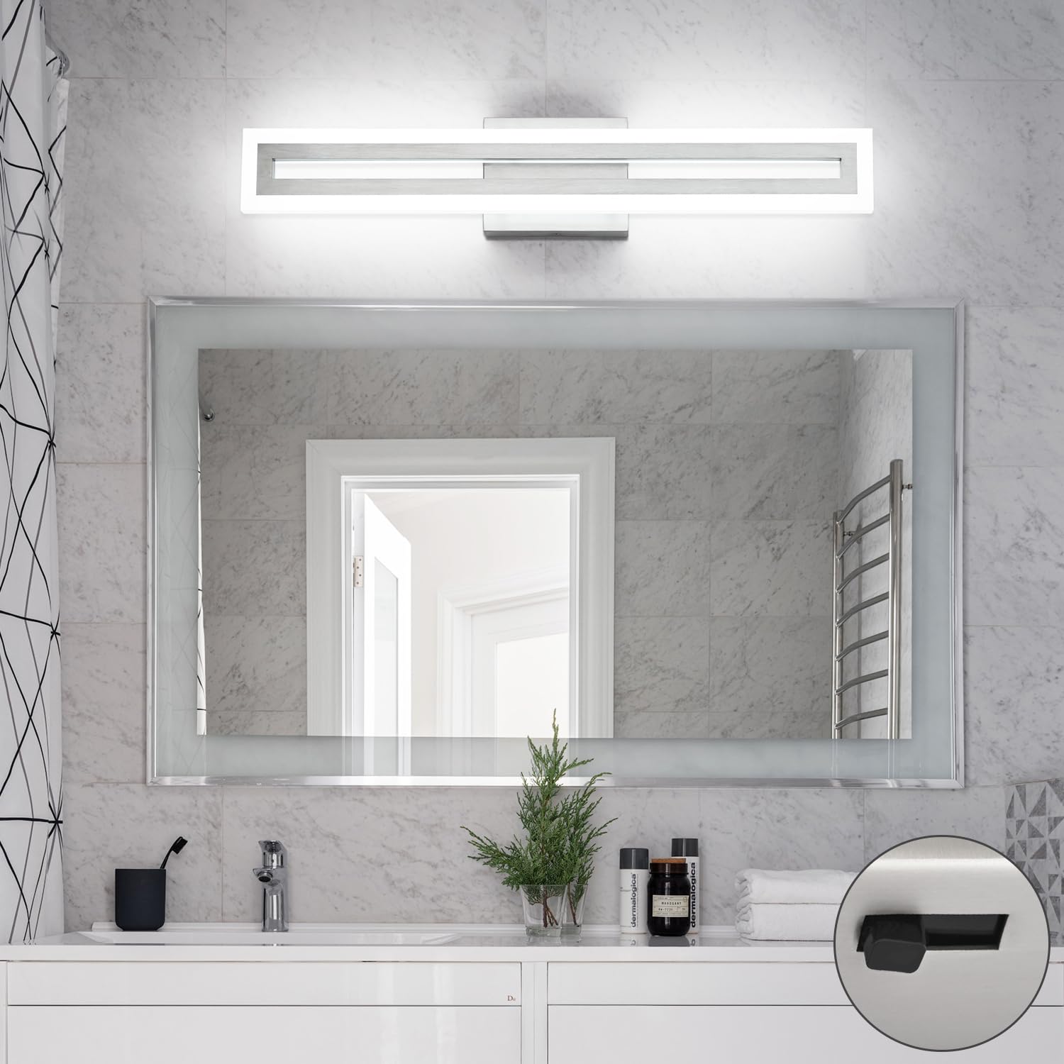 SOLFART Brushed Nickel Vanity Light 5CCT Dimmable 24 Inch LED Aluminum 5 Color Adjustable