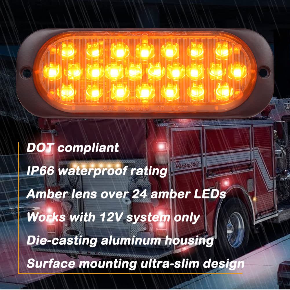 At-Haihan Pack Of 2 Aluminum Housing 24 Amber Led Trailer Stop Brake Turn Tail Lights, Dot Compliant Waterproof Surface Mount Li