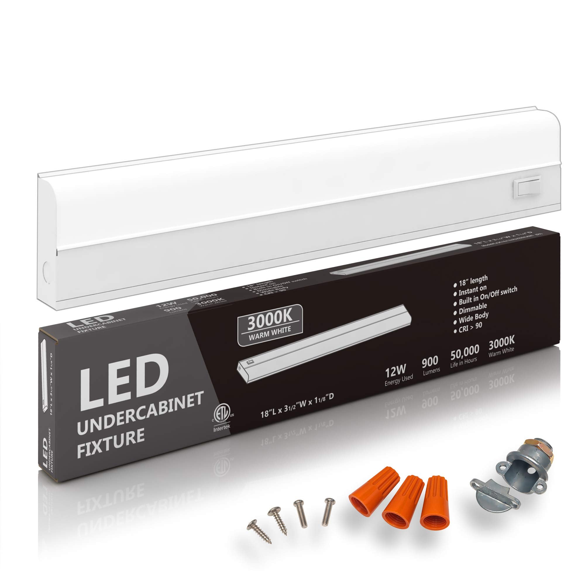 harrrrd Hardwired LED Under Cabinet Task Lighting, Dimmable, 12W, 18in, Metal, 3000K Soft White, Model L/UC12/12/XU/