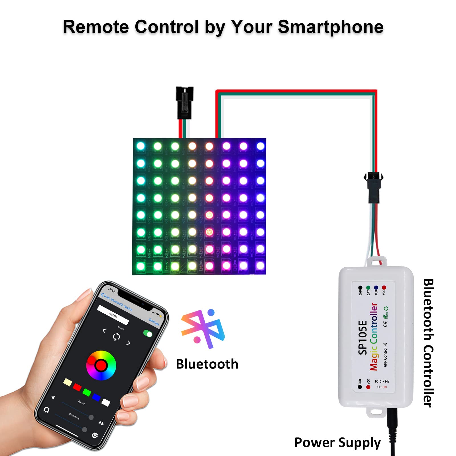RECRE-TECH SP105E Ws2812b Bluetooth LED Controller DC5-24V White Metal