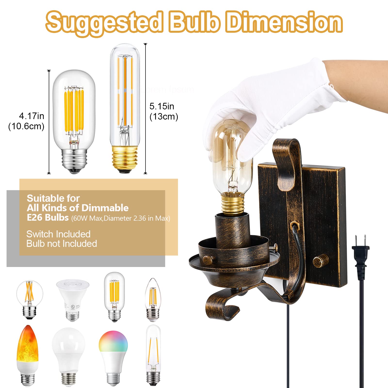 Yisuro Oil Rubbed Bronze Wall Sconces Set Of 2 With Amber Glass - Vintage Rustic Lighting