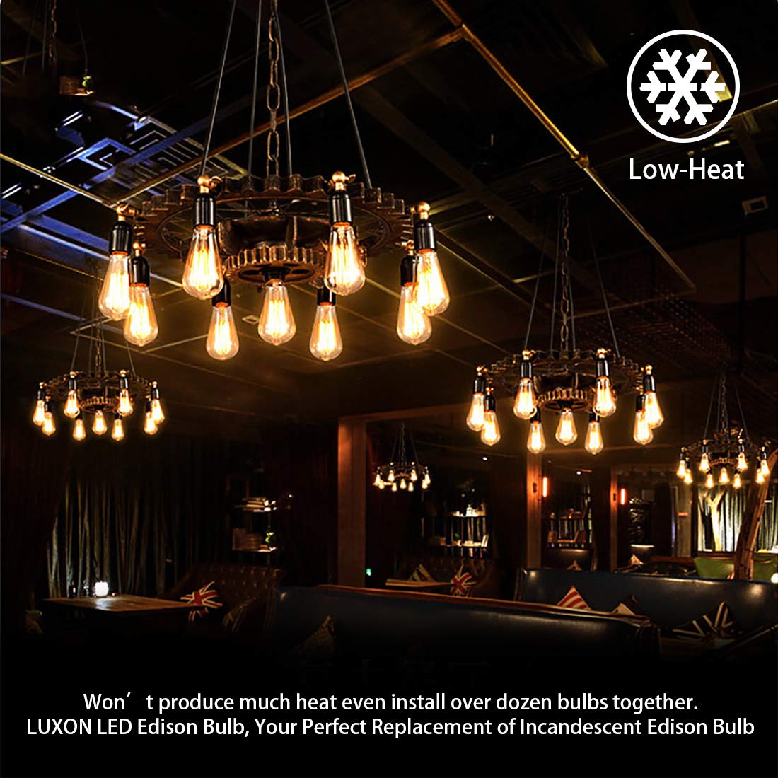 LUXON Dimmable LED Edison Bulbs, Amber Glass, 2700K Warm White, 40W Equivalent, 6-Pack