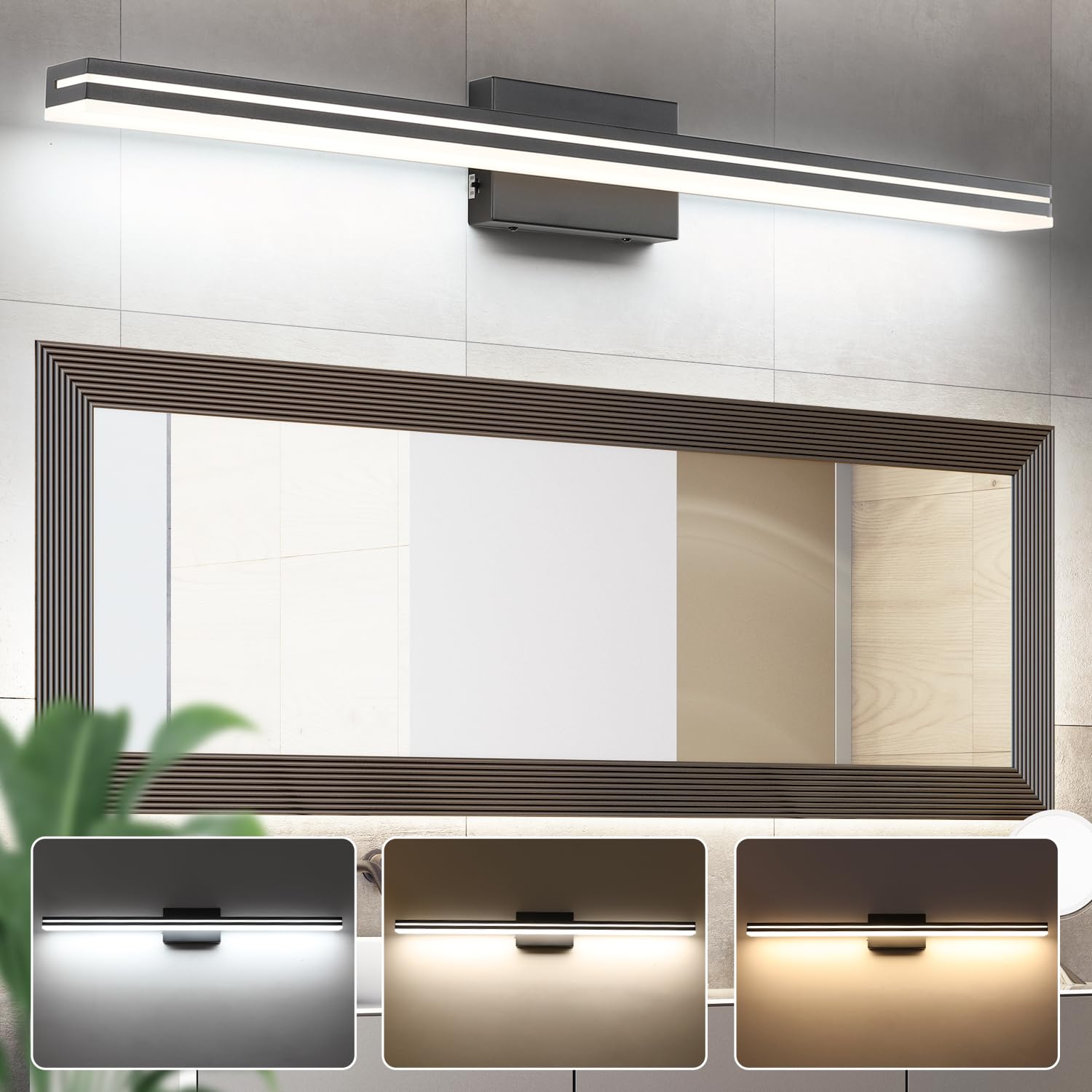 Sinerise Led Modern Bathroom Vanity Light Bar (40-Inch, 3000K/4000K/6000K), Matte Black Dimmable Modern Acrylic Bathroom Wall Li