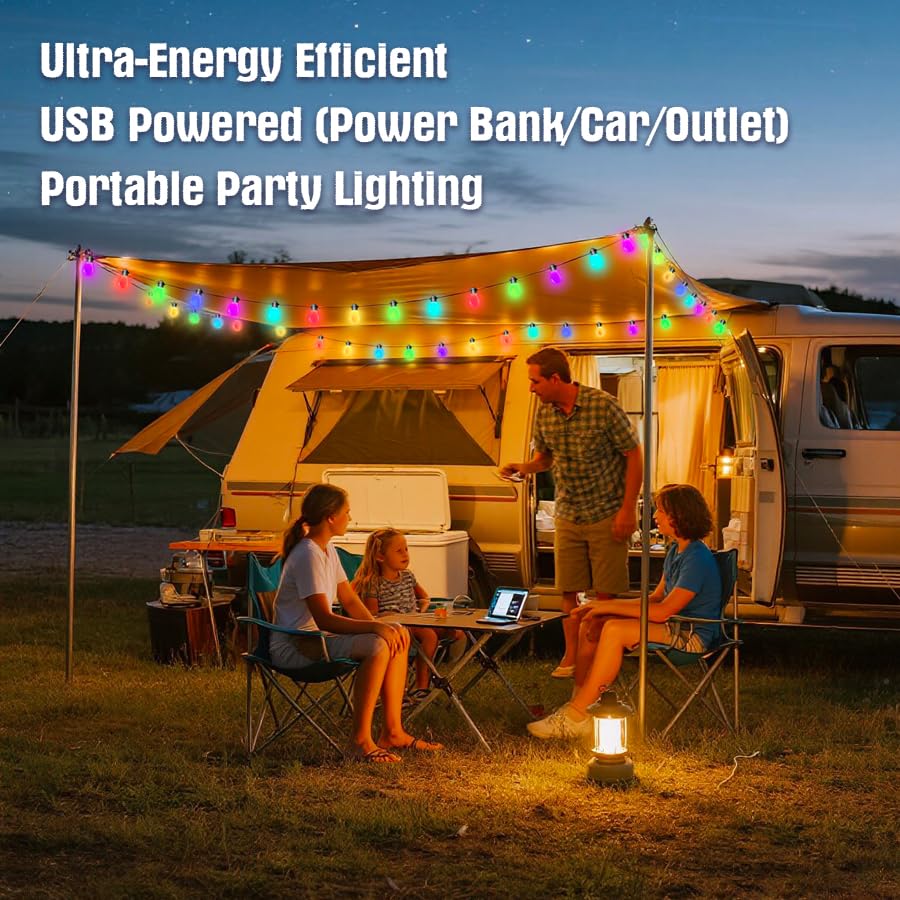 Honche Smart Outdoor String Lights, 36FT RGB LED, 15 Dimmable Bulbs, Waterproof, Remote/App Control, Color Changing for Patio & Garden