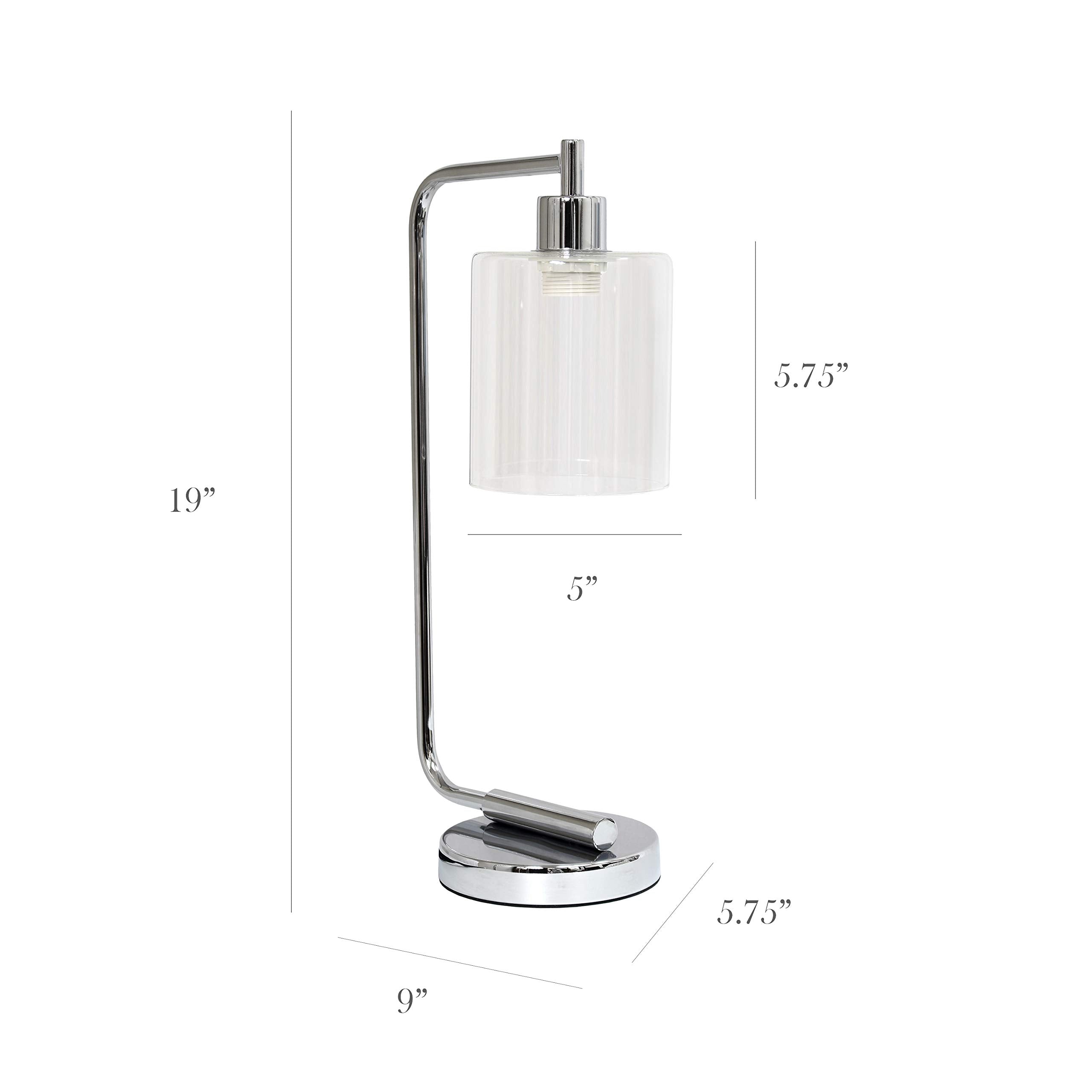 Simple Designs Desk Lamp, Industrial Iron Lantern, Glass Shade, Chrome, Model LD1036-CHR, Regular Size