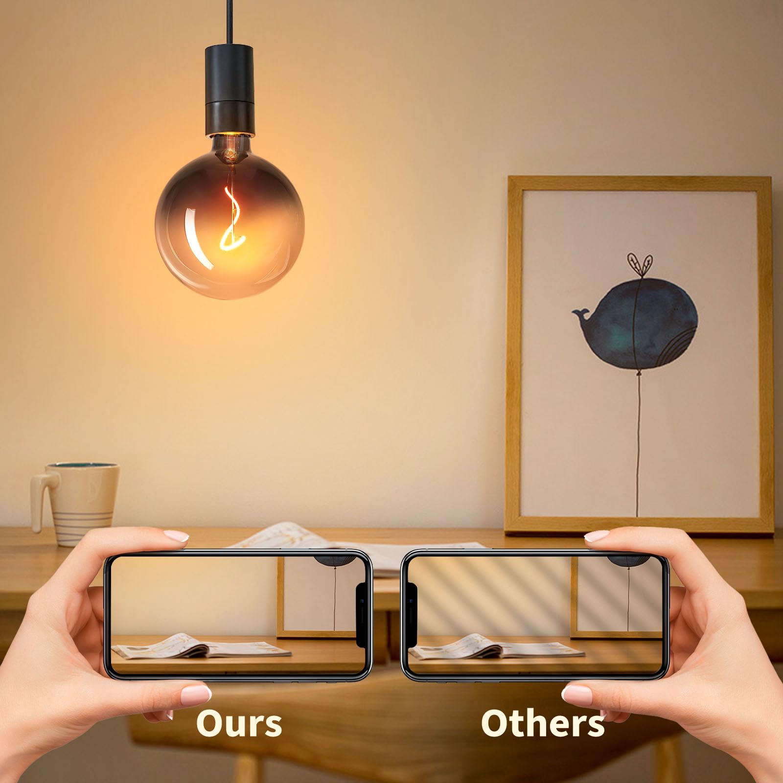 Onewish G150 Globe Led Bulb - Gradient Black Clear Glass Decorative Design, E26 Led Filament Bulb, Warm Lighting For Livingroom