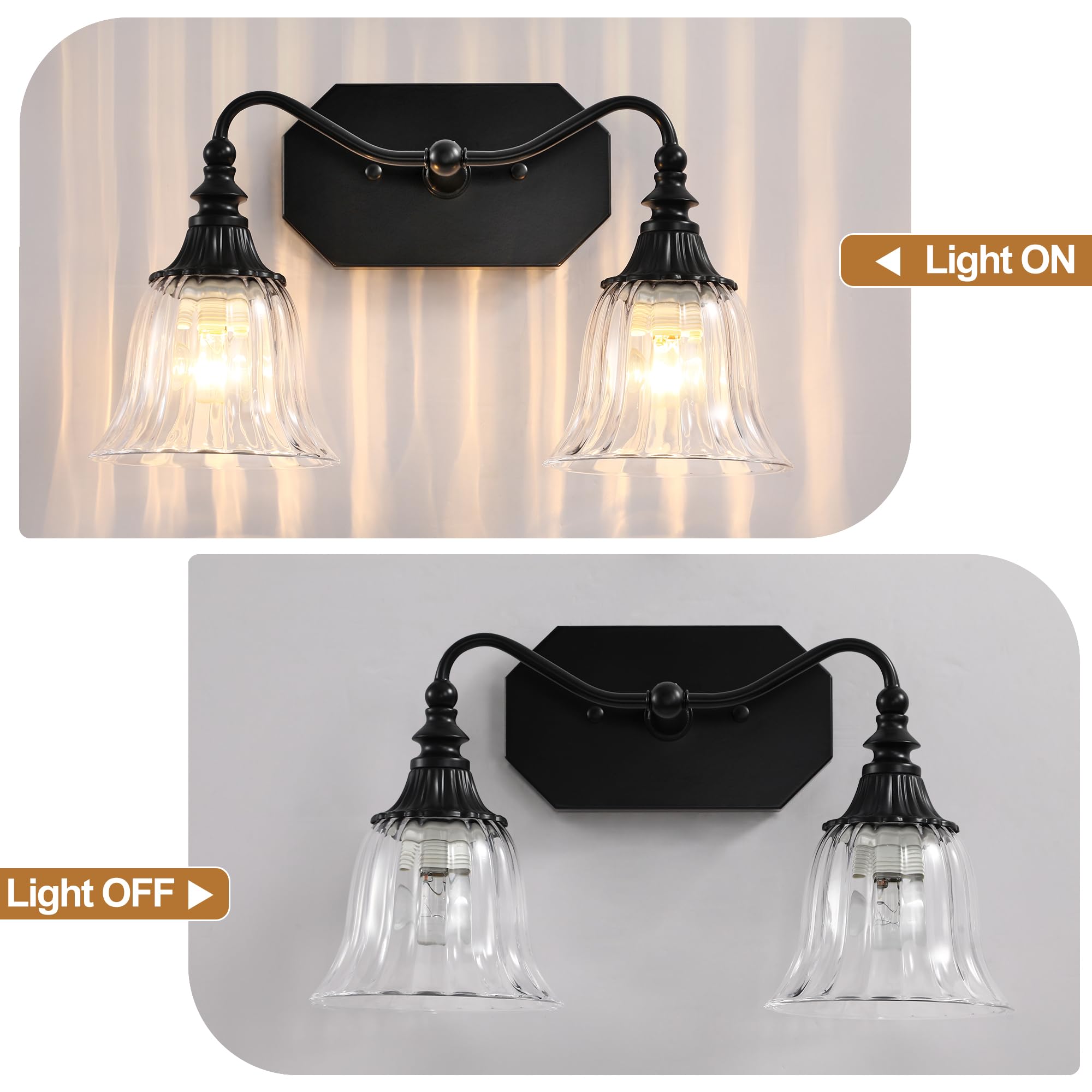 Lmnlvn Bathroom Vanity Light Fixture  2 Lights Bathroom Lighting Matte Antique Brass Finish With Crystal Glass Shade  Vintage Vanity Light For Bathrooms
