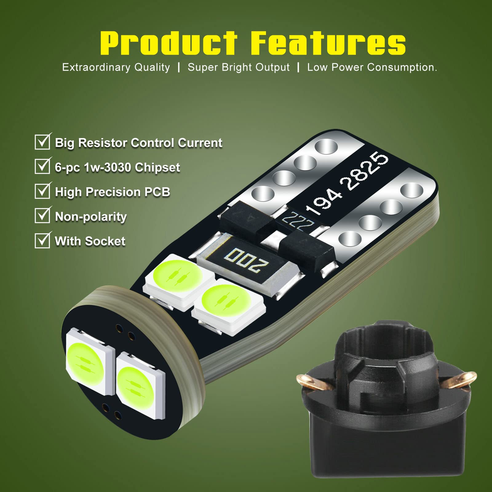 Dodofun 12V Ice Blue T10 W5W 158 168 194 2825 Instrument Cluster Light Led Bulb Replacement For Dashboard Dash Panel Gauge Indicator Lamp With Socket Cross Pc168 Pc175 Pc194 Pc195 Pc160 Pc161 Pc195Na