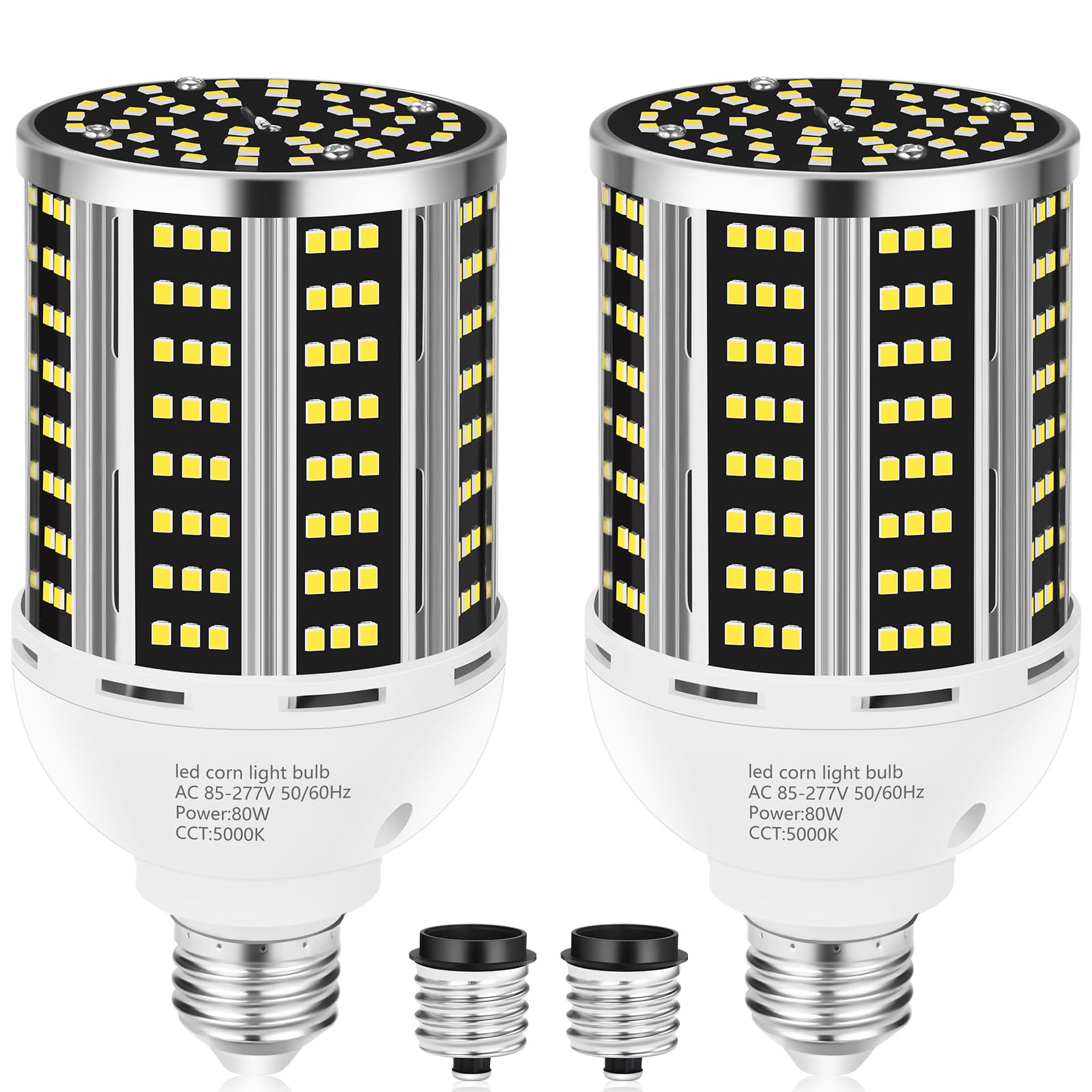 80W 2 Pack Led Corn Light Bulb(800W Equivalent ),Commercial Grade Daylight 5000K E26/E39 10500Lm Medium Mogul Base Led Lamp,Larg