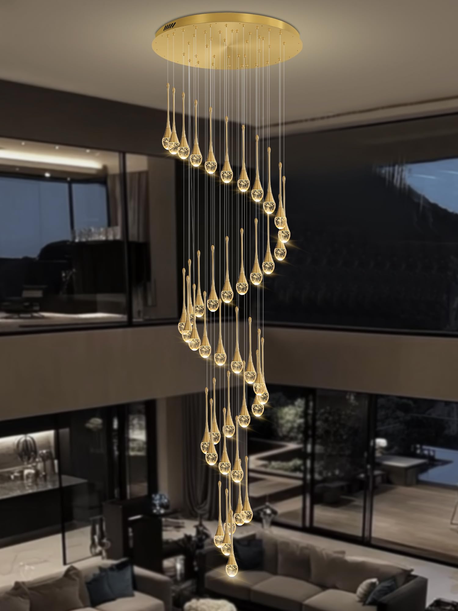 Ykolupty H197 Foyer Chandeliers For High Ceiling Luxury Hanging Lights High Ceiling Pendant Lighting For Living Room Staircase Dimmable 2700K-6000K