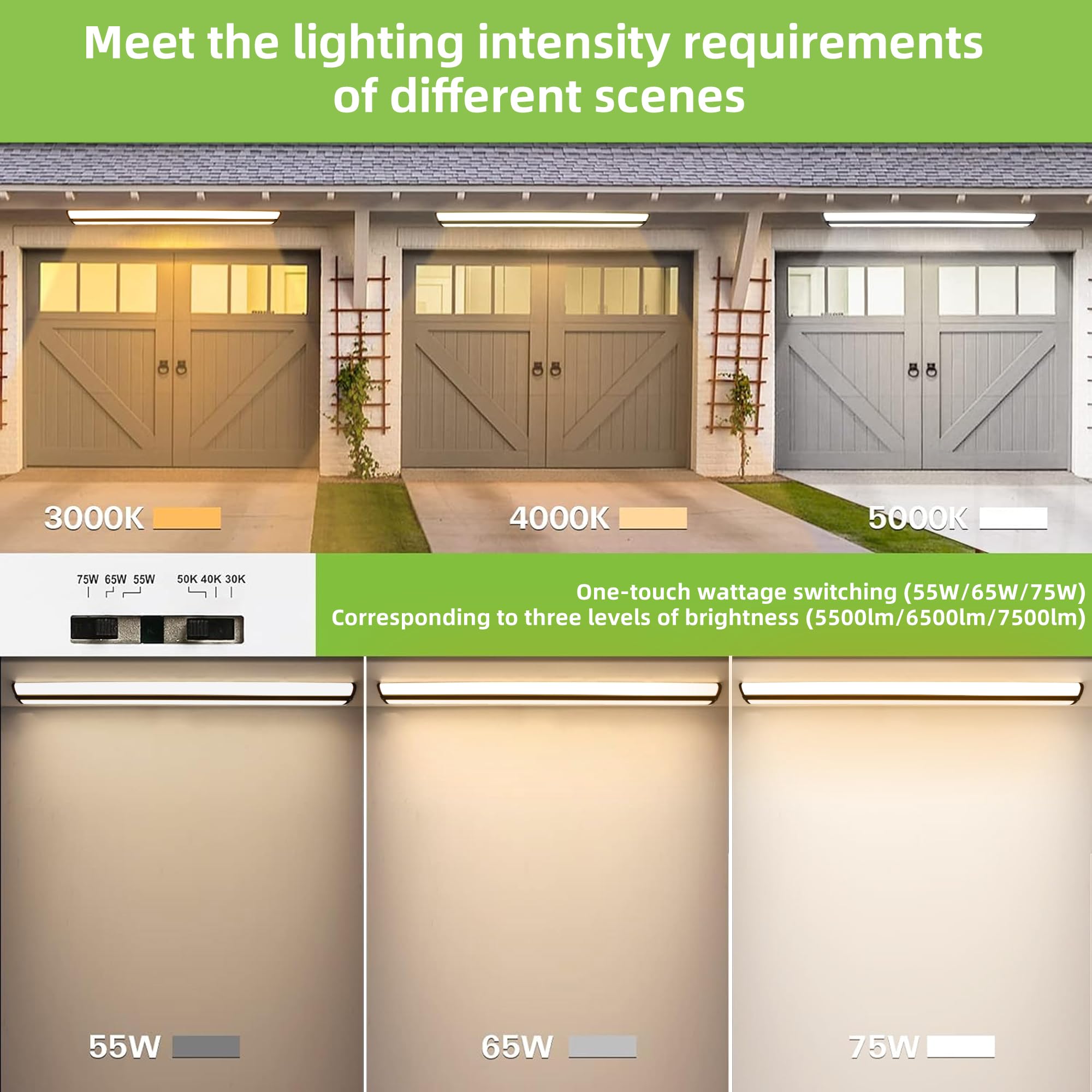 Hykolity 4Ft Led Wraparound Light With 3 Wattages/3 Lumens/3 Cct Selectable,55W/65W/75W,5500Lm/6500Lm/7500Lm,3000K/4000K/5000K F