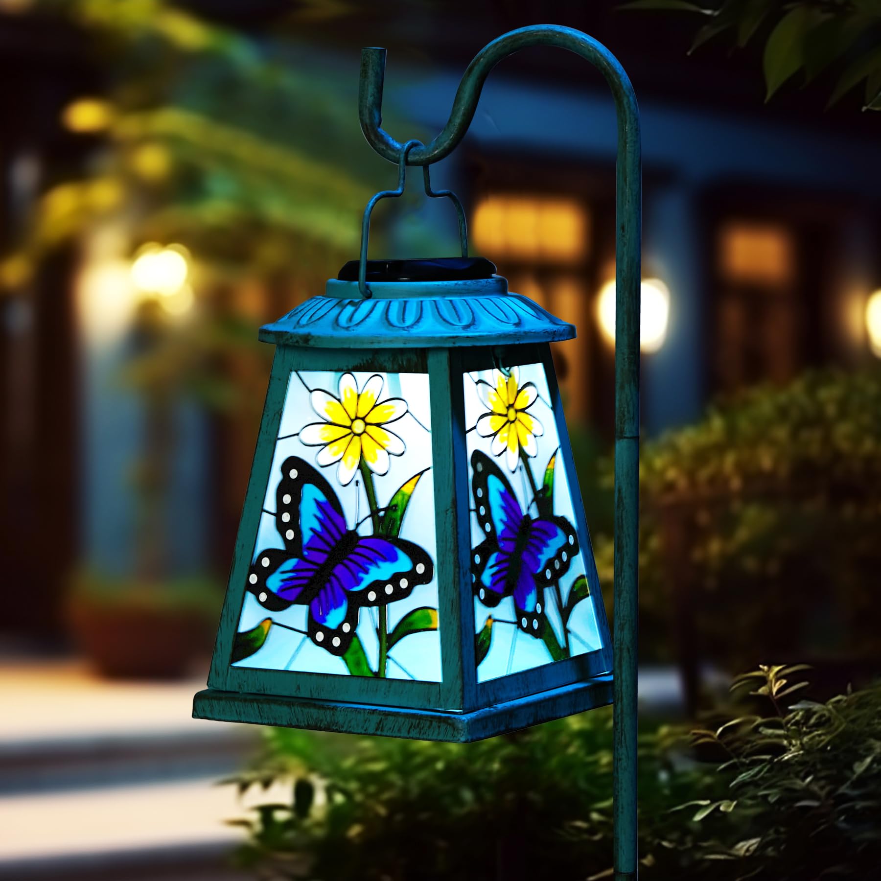 Butterfly Solar Lantern With Shepherd Hook  Outdoor Hanging Metal Led Garden Light Waterproof For Patio Yard Pathway  Unique Butterfly Lantern Decor And Meaningful Garden Gift For Mom Grandma Women