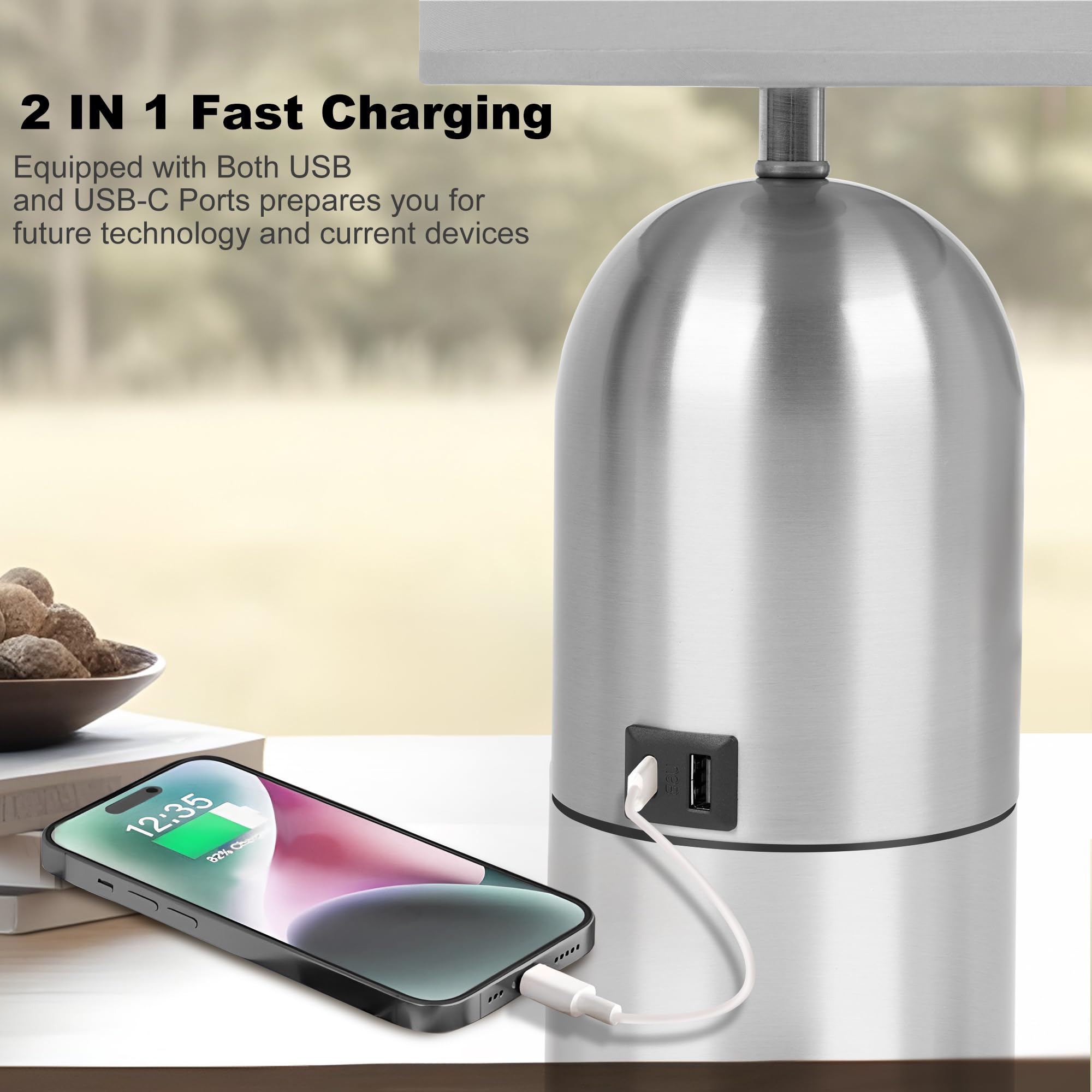 Fttoyoly Bedside Table Lamp For Bedroom, 3 Way Dimmable Touch Small Desk Lamp For Office With Usb Charging Port Lamps For Living